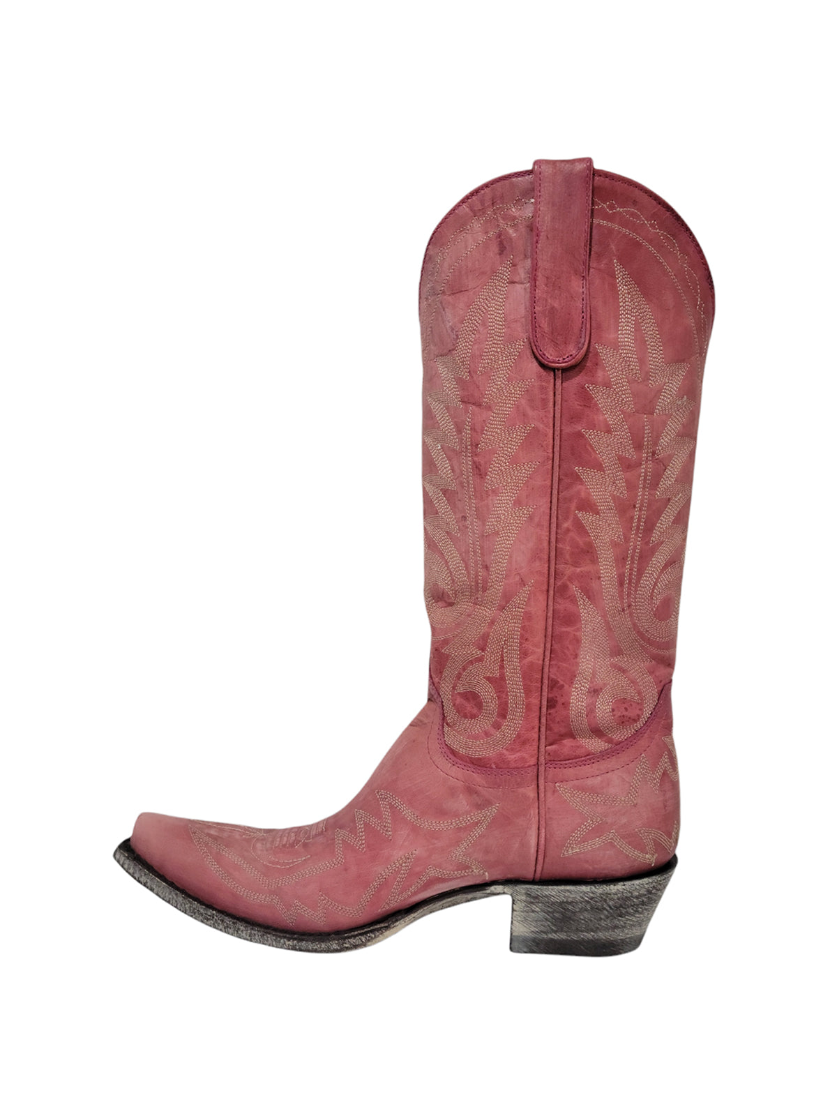 Chic Embroidery Snip-Toe Classic Mid Calf Cowgirl Boots - Dark Pink