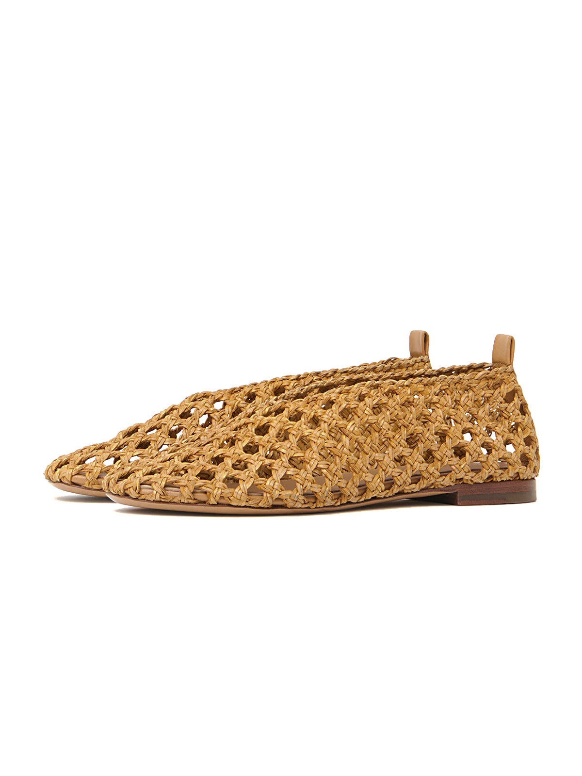 Light Camel Woven Vegan Leather Round-Toe Simple Slip-On Flats