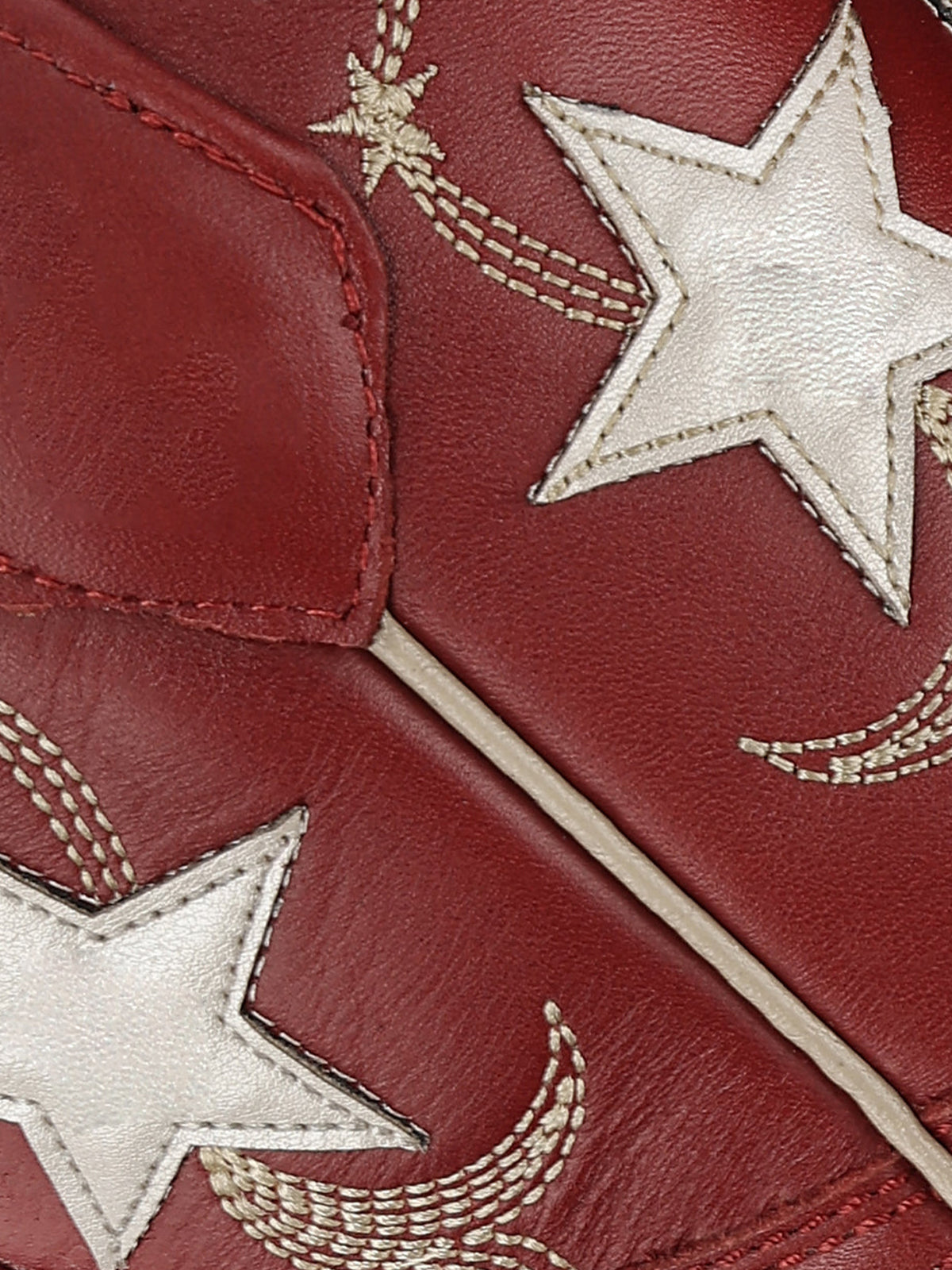 Red Snip-Toe Star Inlay With Embroidery Ankle Cowgirl Boots