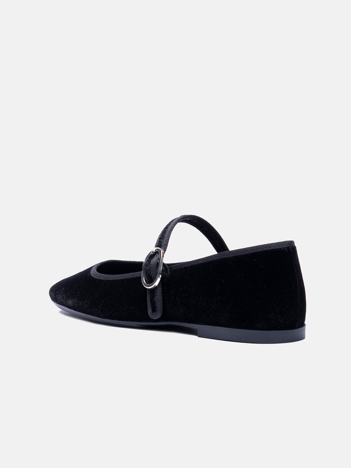 Black Velvet Square-Toe Classic Bridge Strap Ballet Flats