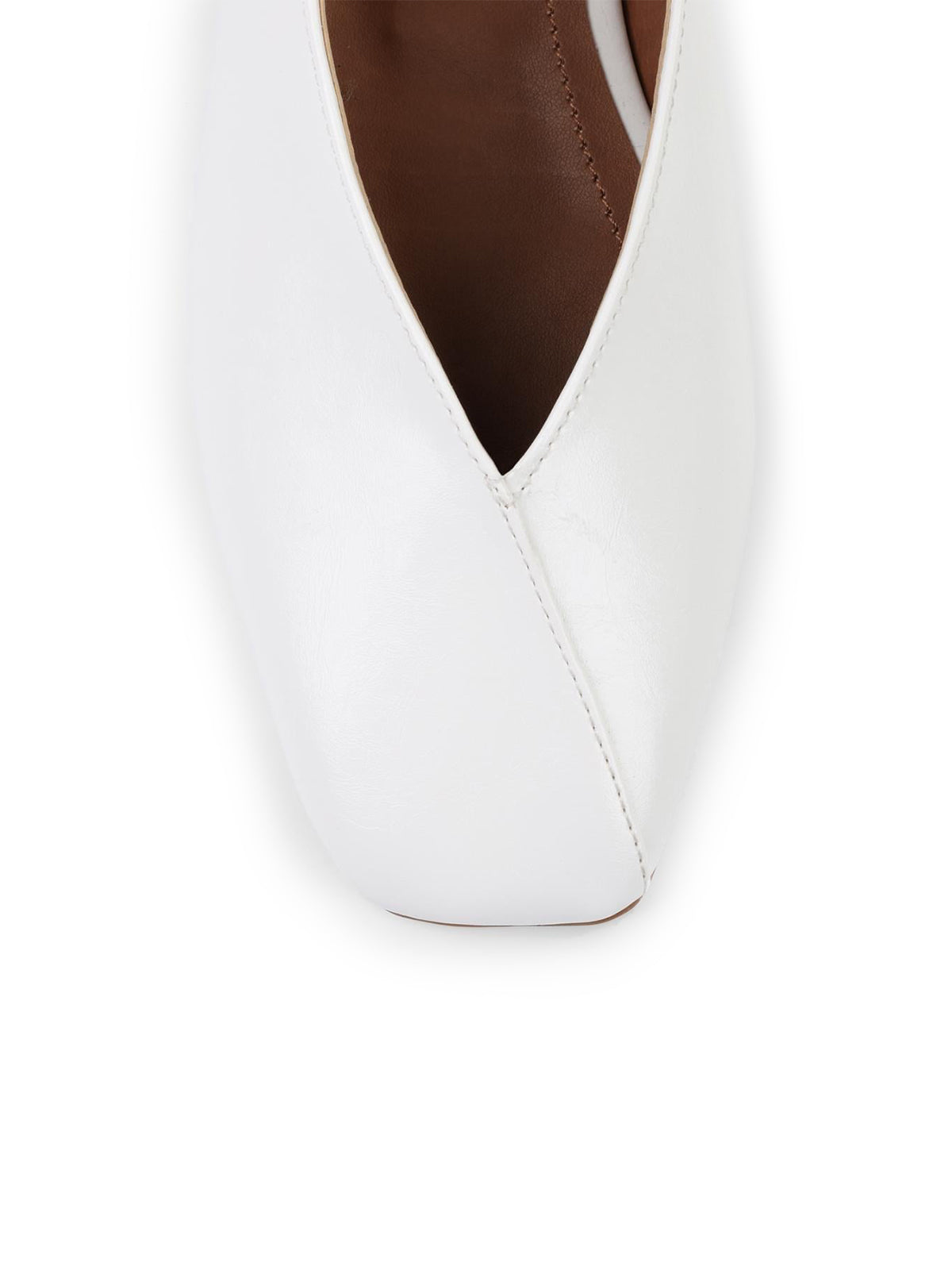 White Square-Toe Classic Buckle Back Strap Slip-On Flats