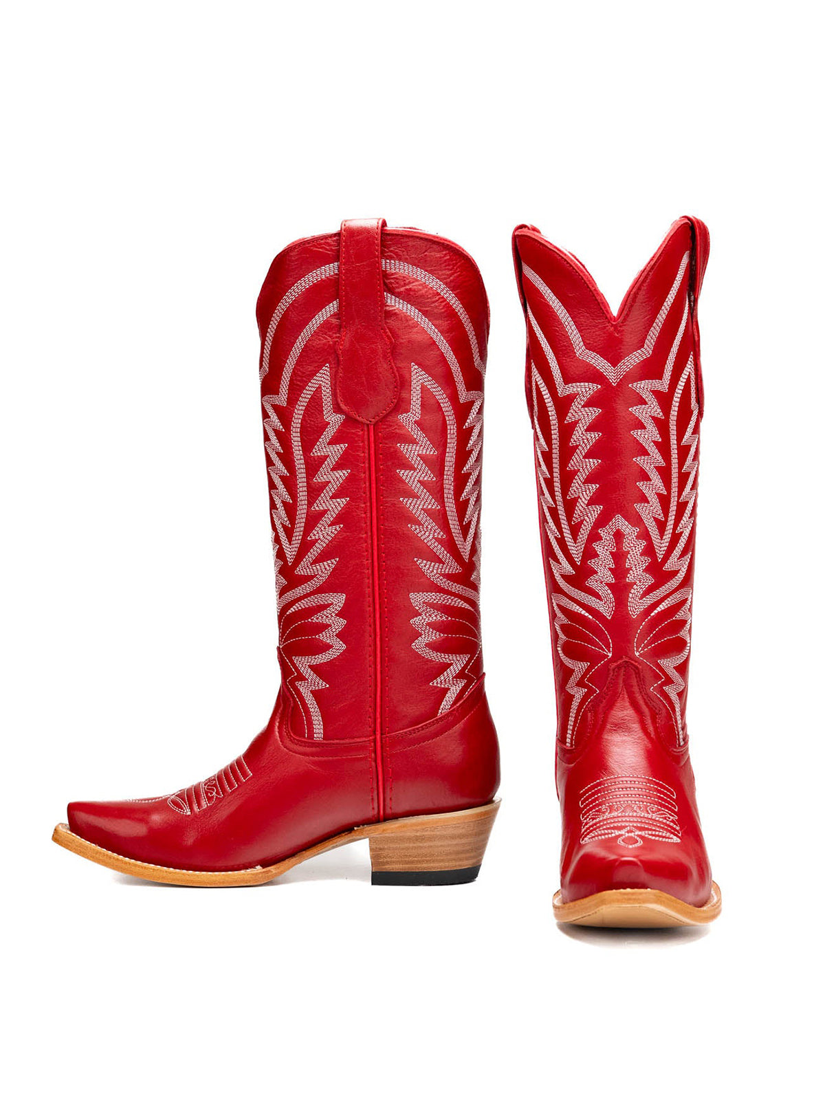 Red Snip-Toe Western Classic Embroidery Mid Calf Cowgirl Boots