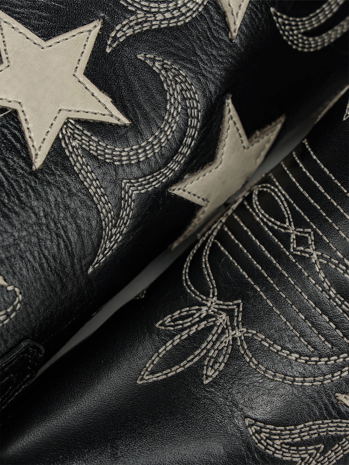 Black Snip-Toe Chic Stars Inlay With Embroidery Mid Calf Cowgirl Boots