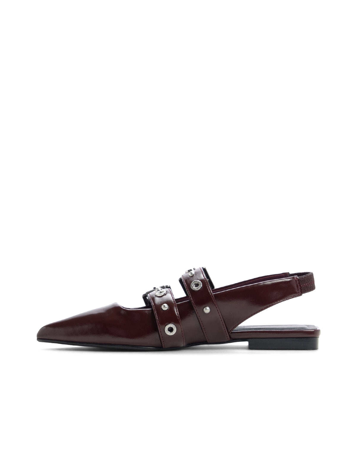 Burgundy Pointed-Toe Double Bridge Straps Slingback Flats