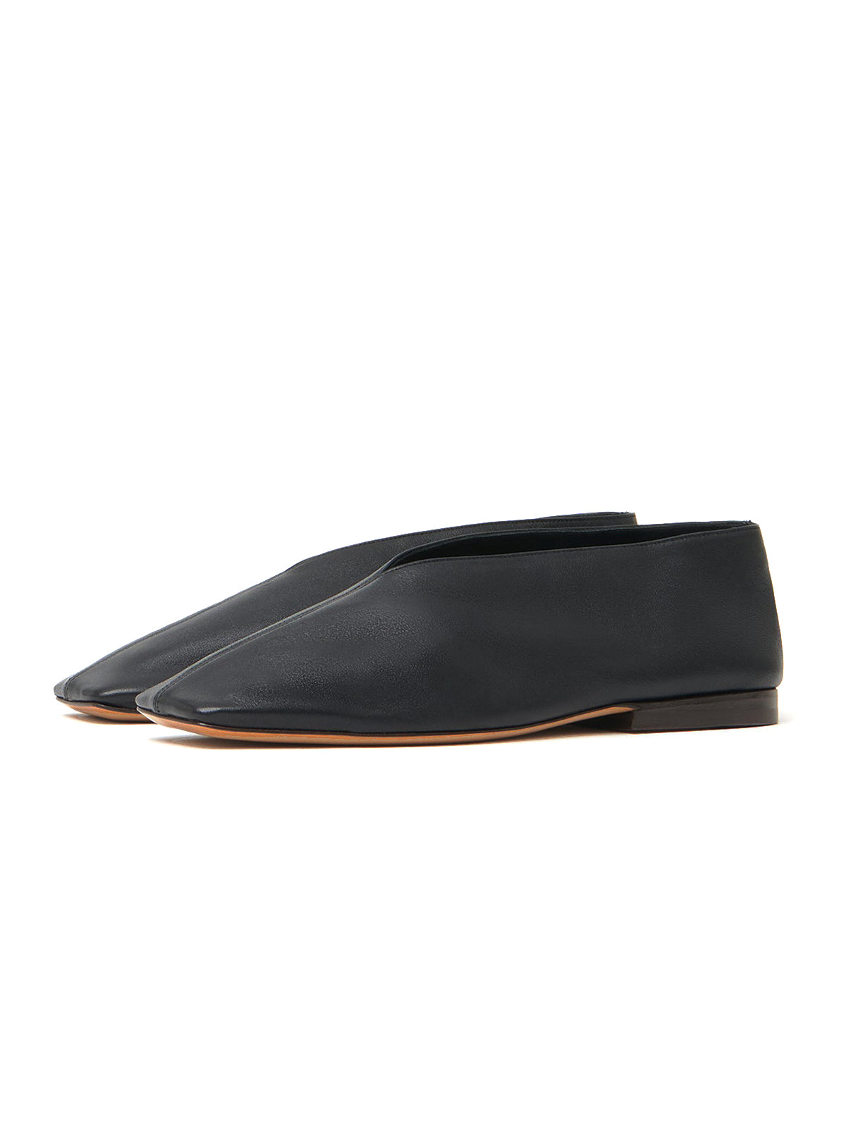 Black Vegan Leather Square-Toe Simple Slip-On Flats