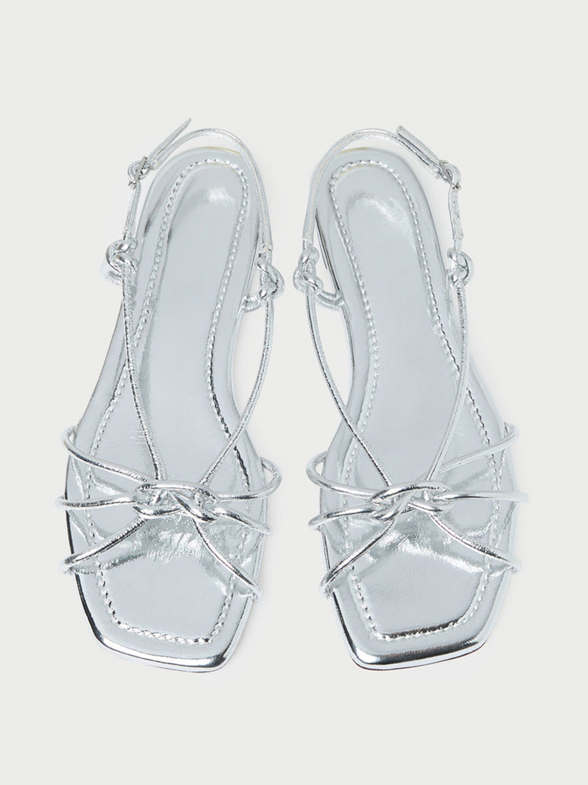 Metallic Silver Square-Toe Strappy Chic Flats Sandals