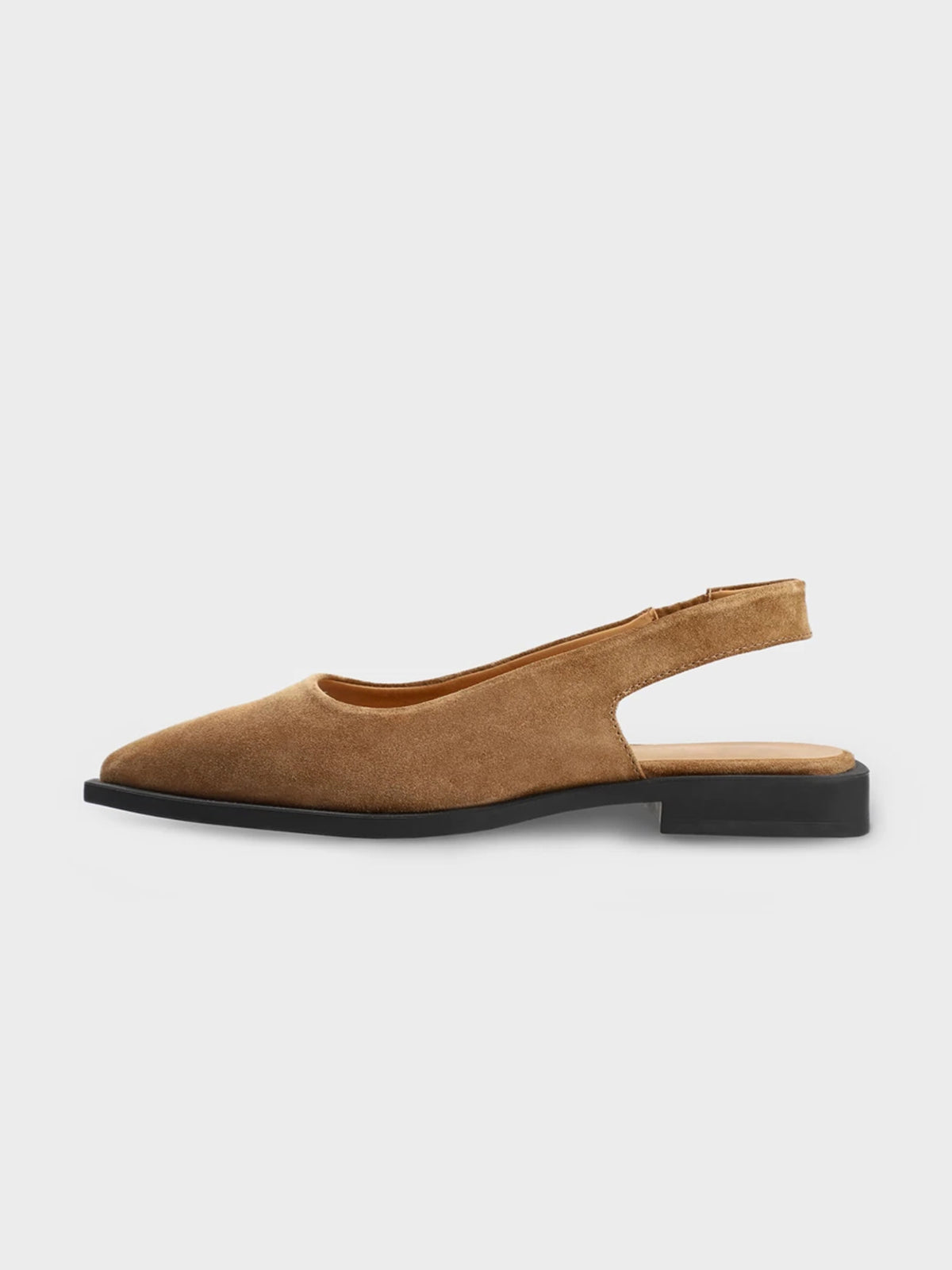 Brown Faux Suede Pointed-Toe Classic Back Strap Simple Flats