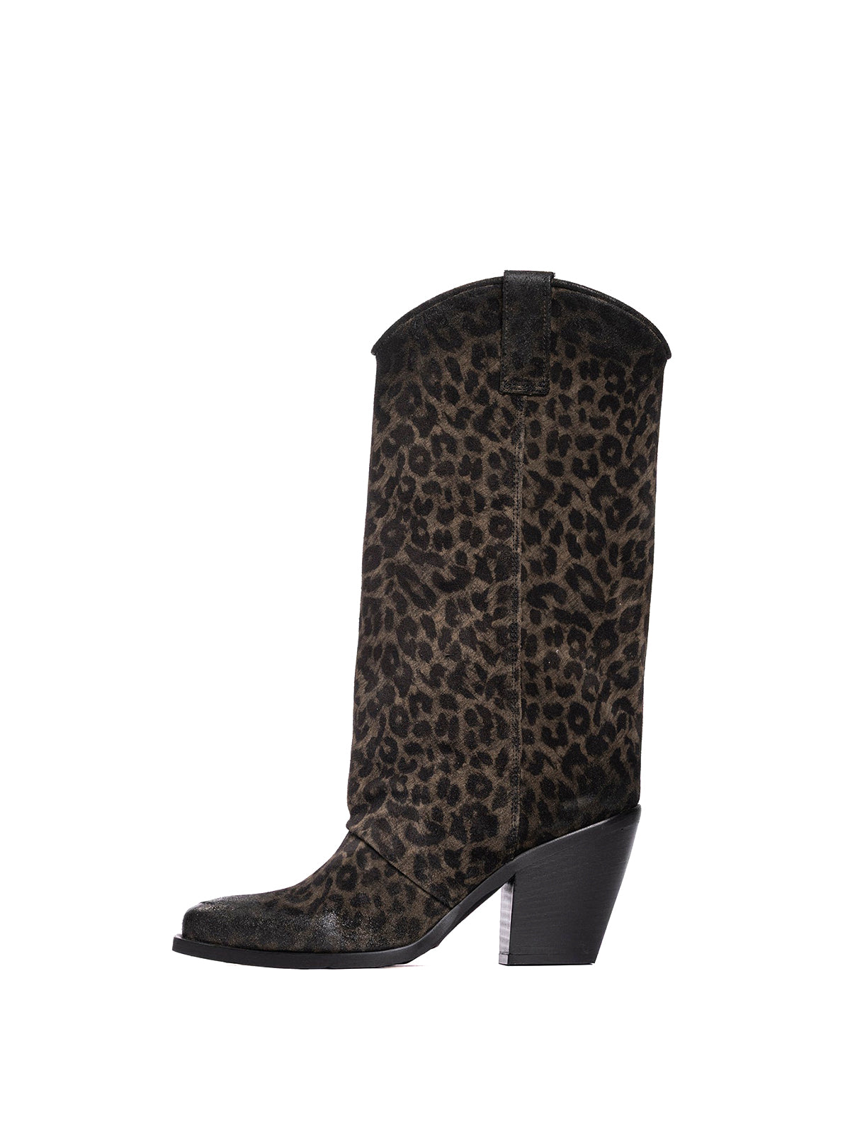 Leopard Faux Suede Snip-Toe Mid Calf Cowgirl Boots