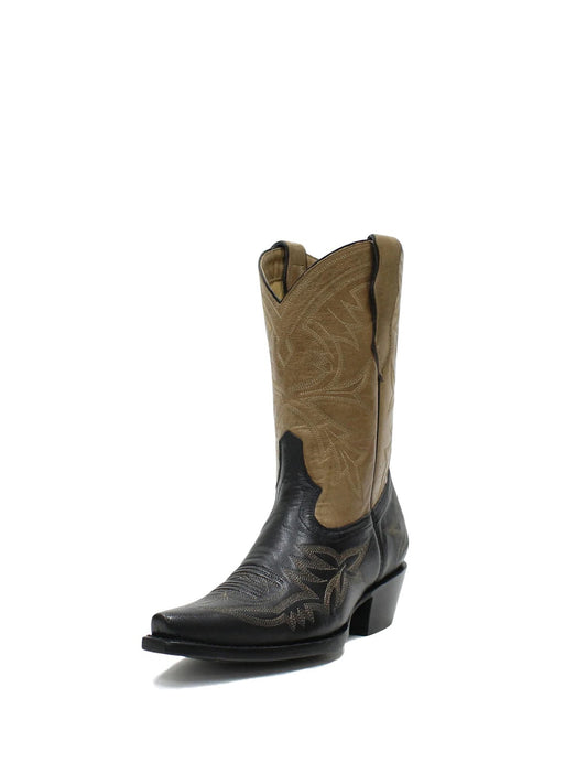 Western Embroidery Snip-Toe Classic Ankle Cowgirl Boots – Ebony/Khaki