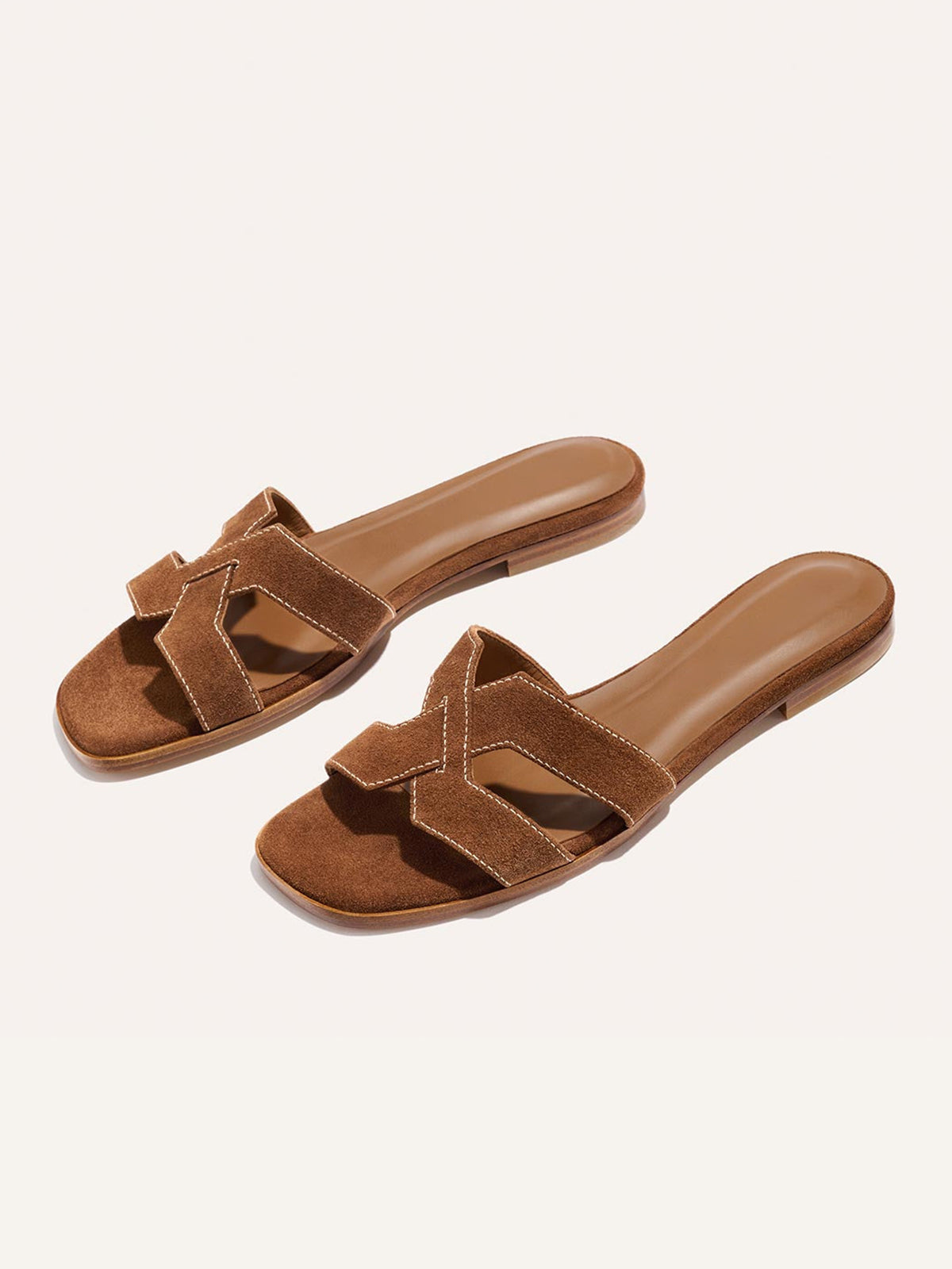 Brown Faux Suede Square-Toe Stylish Backless Sandals Flats