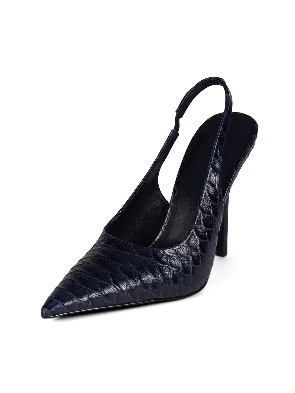 Navy Snakeskin Print Pointed-Toe Slip-On Slingback Chic High Heels