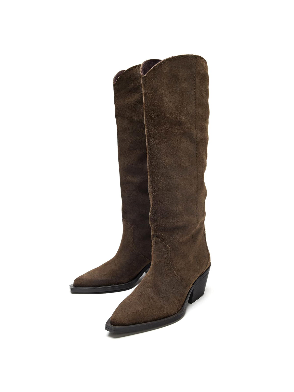 Green Faux Suede Pointed-Toe Sleek Wide Calf Chic Knee High Cowgirl Boots