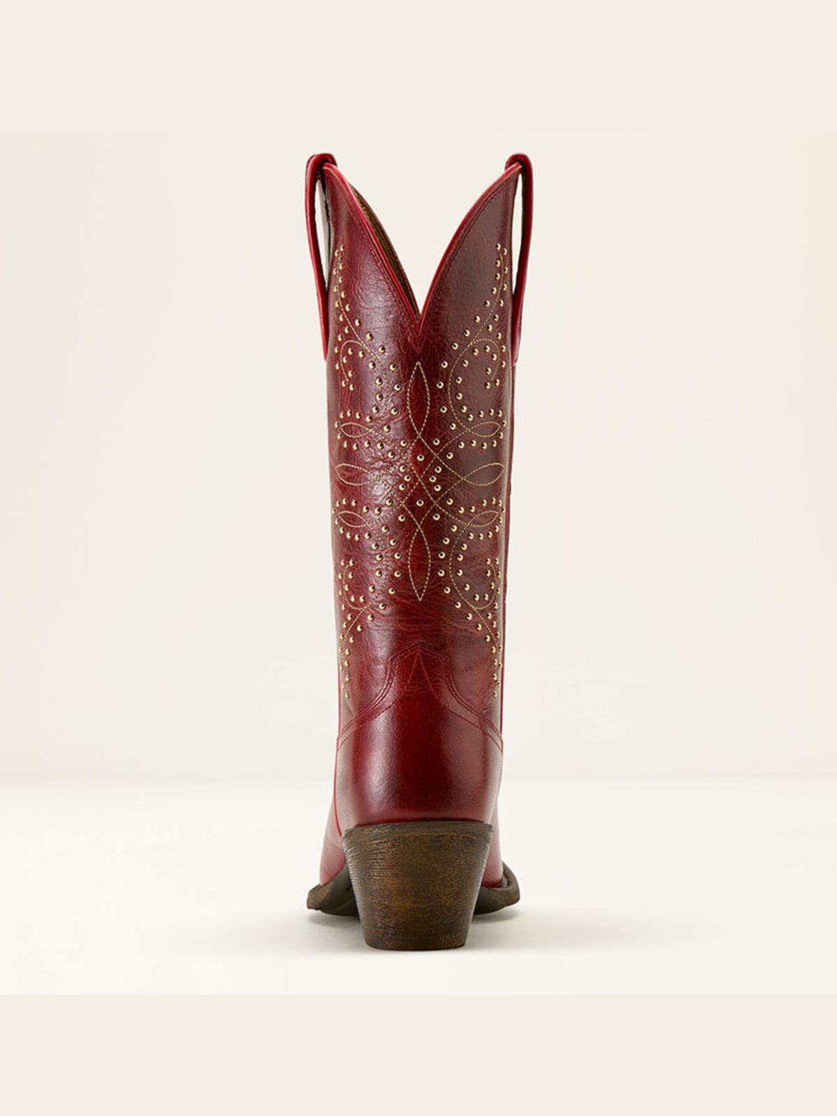 Dark Red Square-Toe Stitch And Studs Chic Mid Calf Cowgirl Boots
