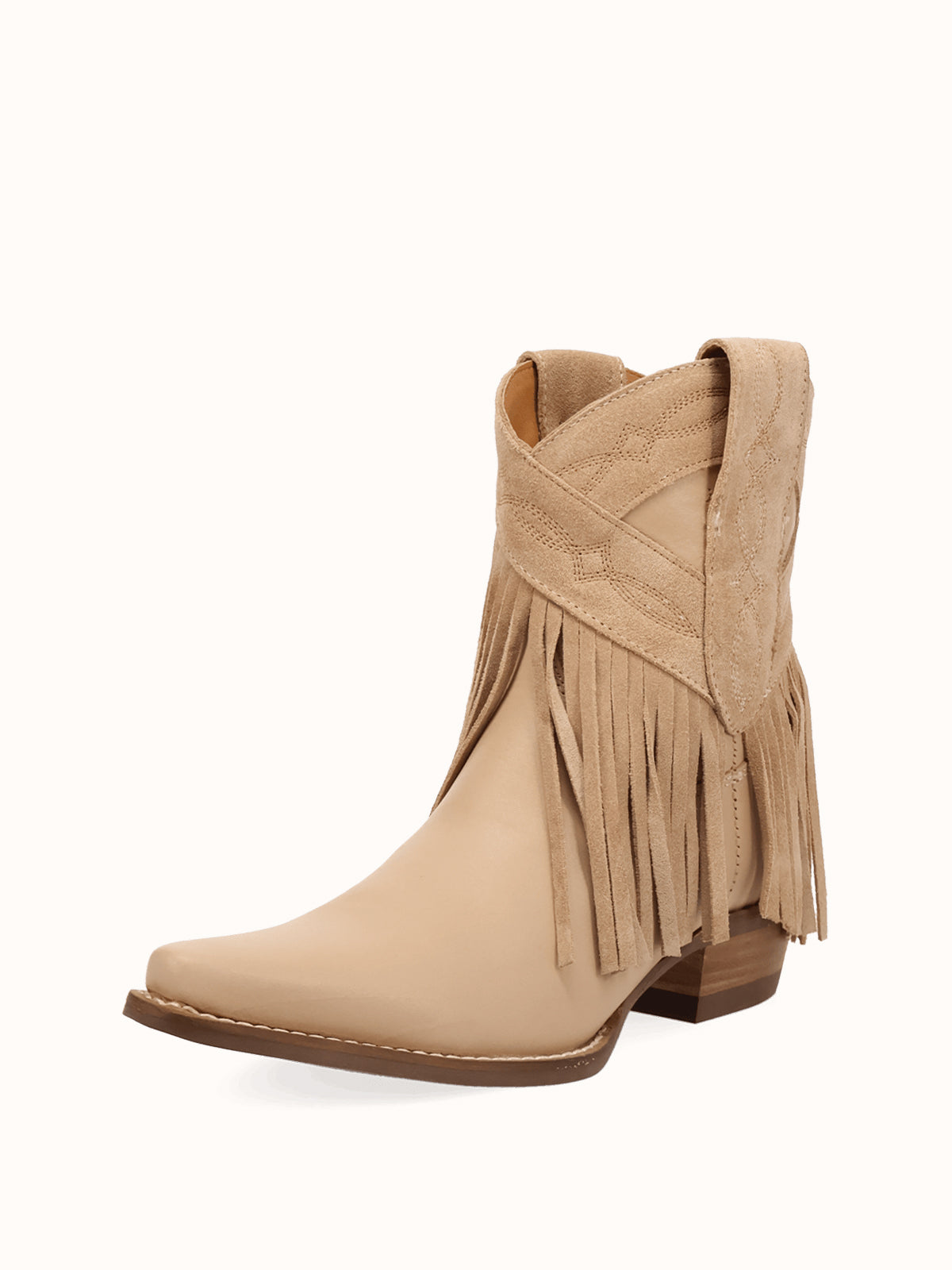 Sand Snip-Toe Faux Suede Fringe Chic Ankle Cowgirl Boots