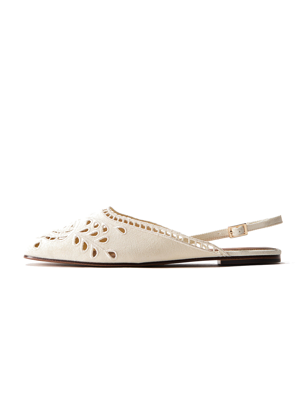 Cream Canvas Square-Toe Cutout Detail Slingback Flats