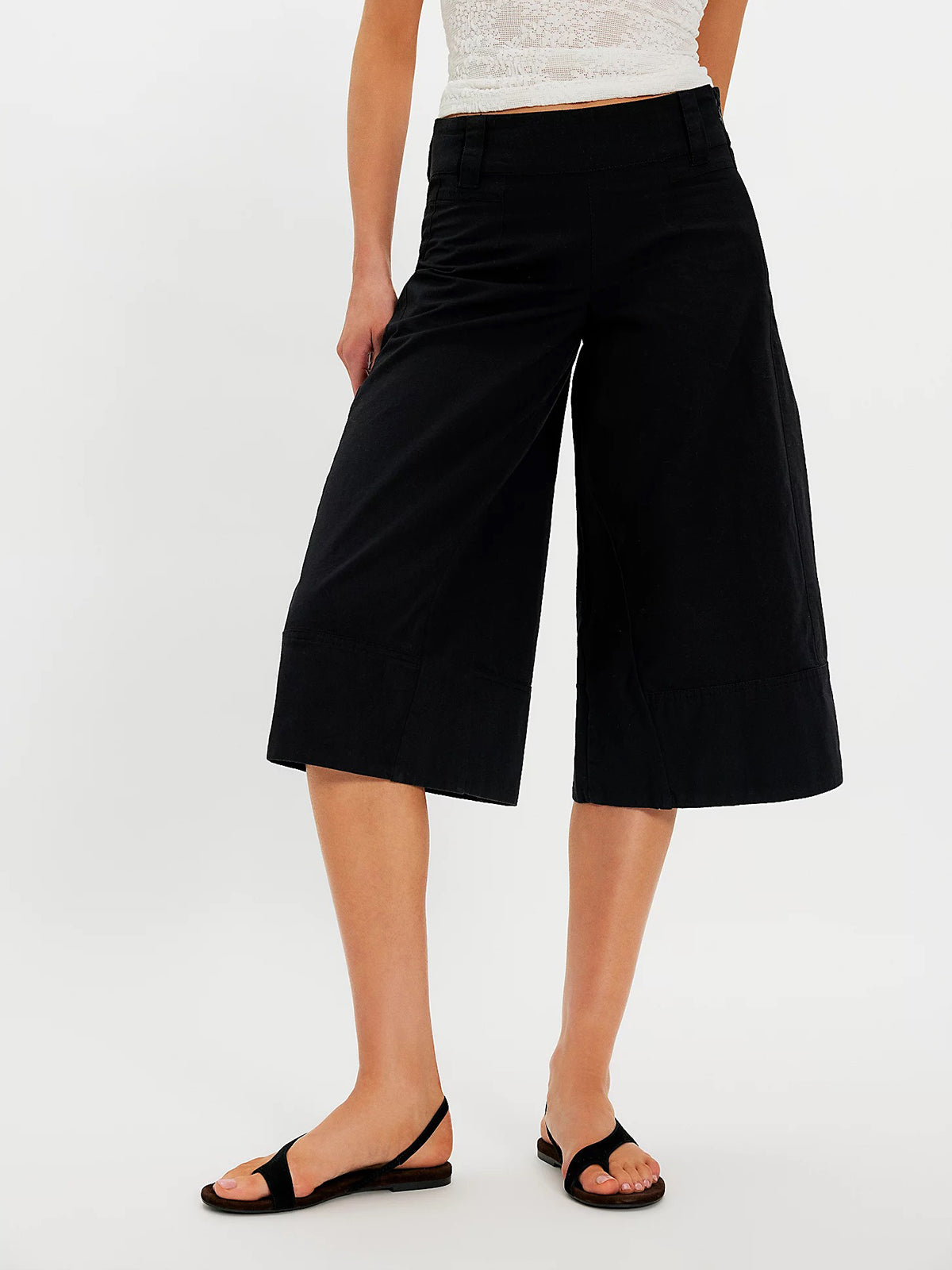 Black Faux Suede Round-Toe Toe-Loop Design Slingback Flats