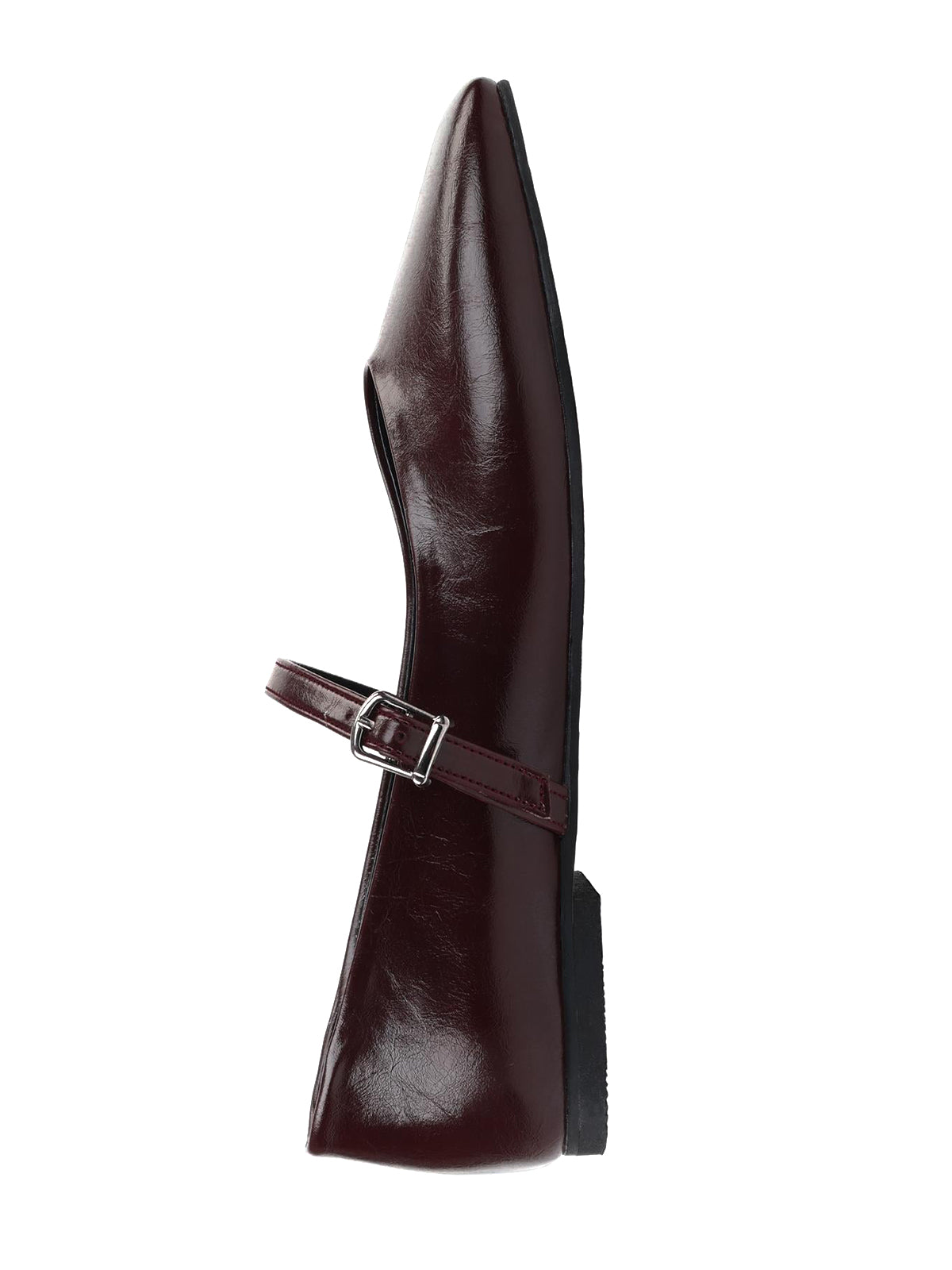 Burgundy Square-Toe Buckle Bridge Strap Stylish Ballet Flats