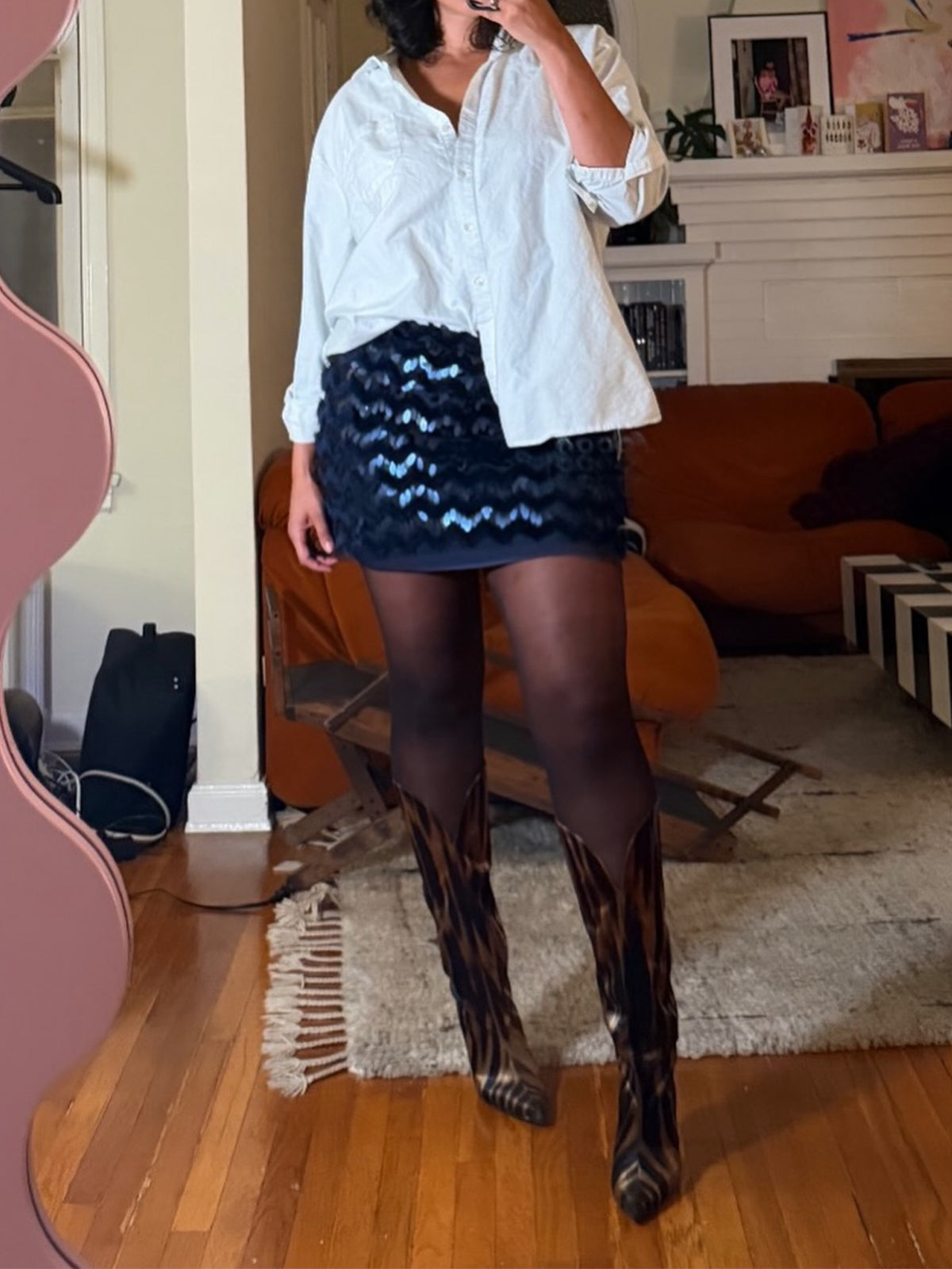 Tiger Print Lint Pointed-Toe Wide Calf Knee High Stiletto Boots