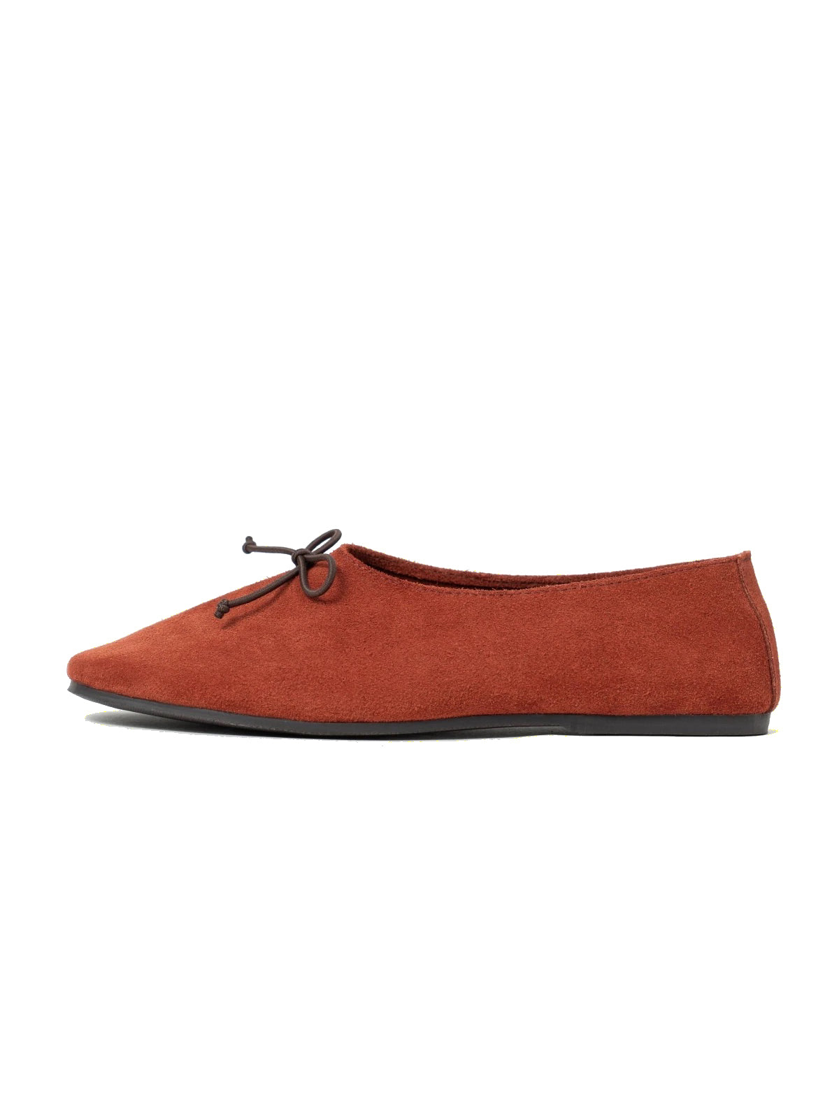 Brick Red Cow Suede Round-Toe Front Bow Slip-On Flats