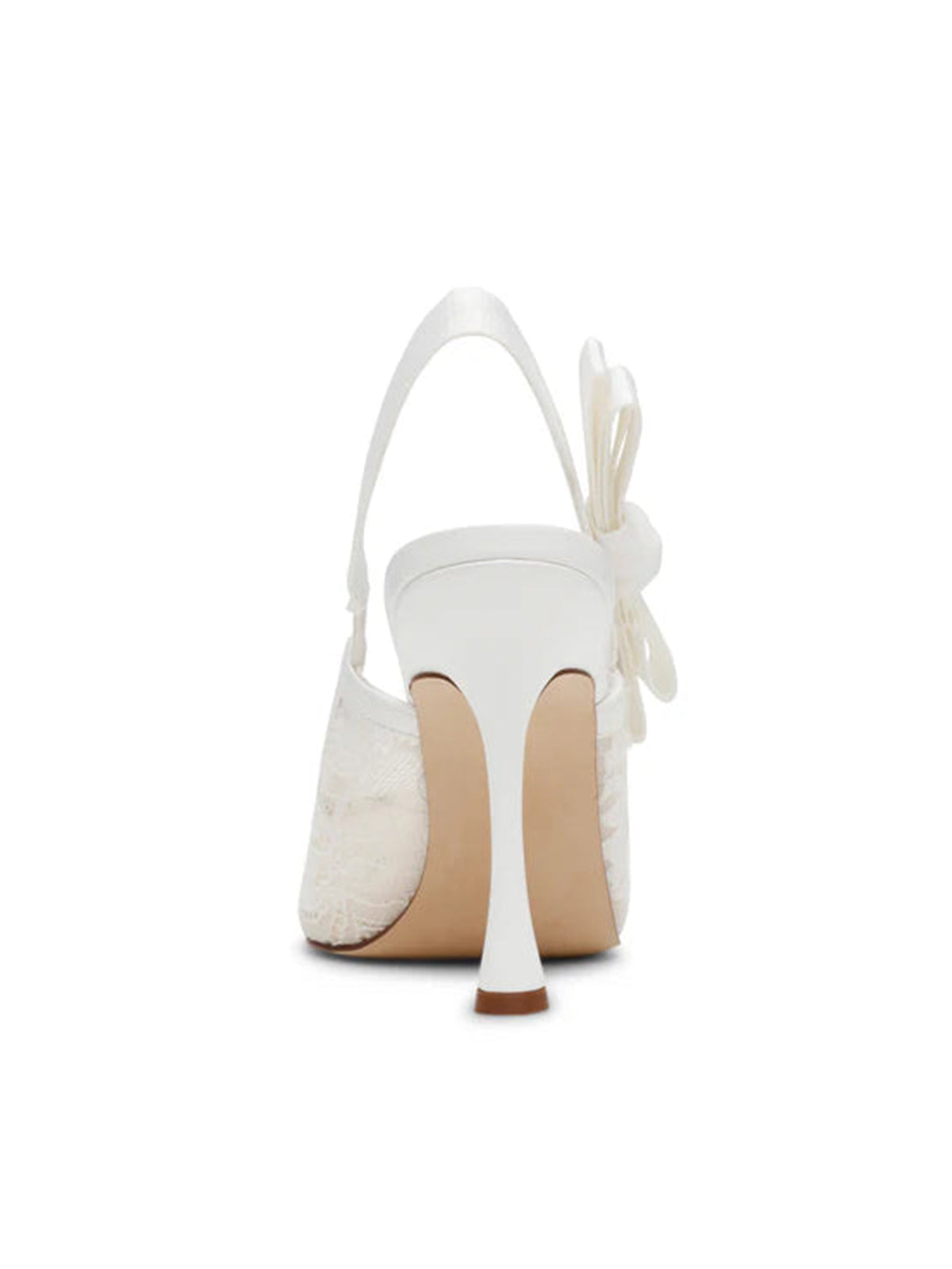 White Lace Mesh Pointed-Toe Slingback With Bow High Heels