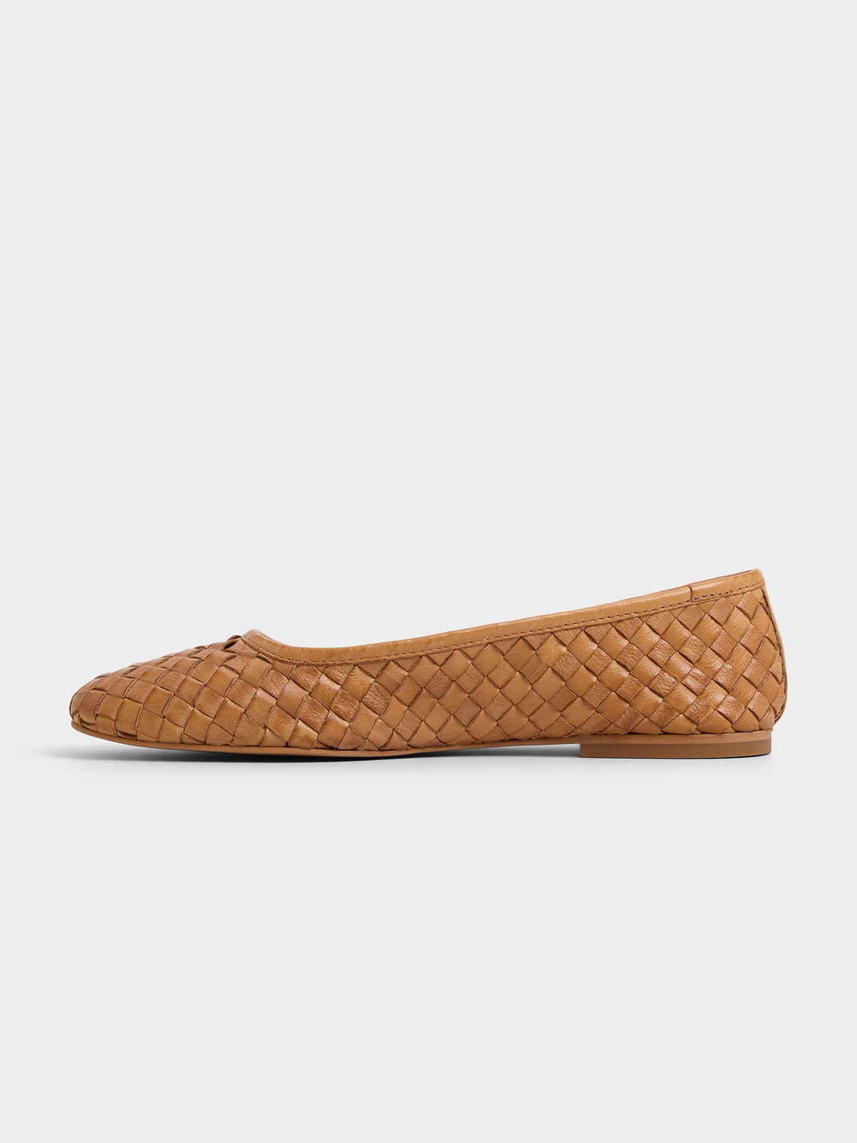 Brown Woven Vegan Leather Square-Toe Simple And Classic Ballet Flats