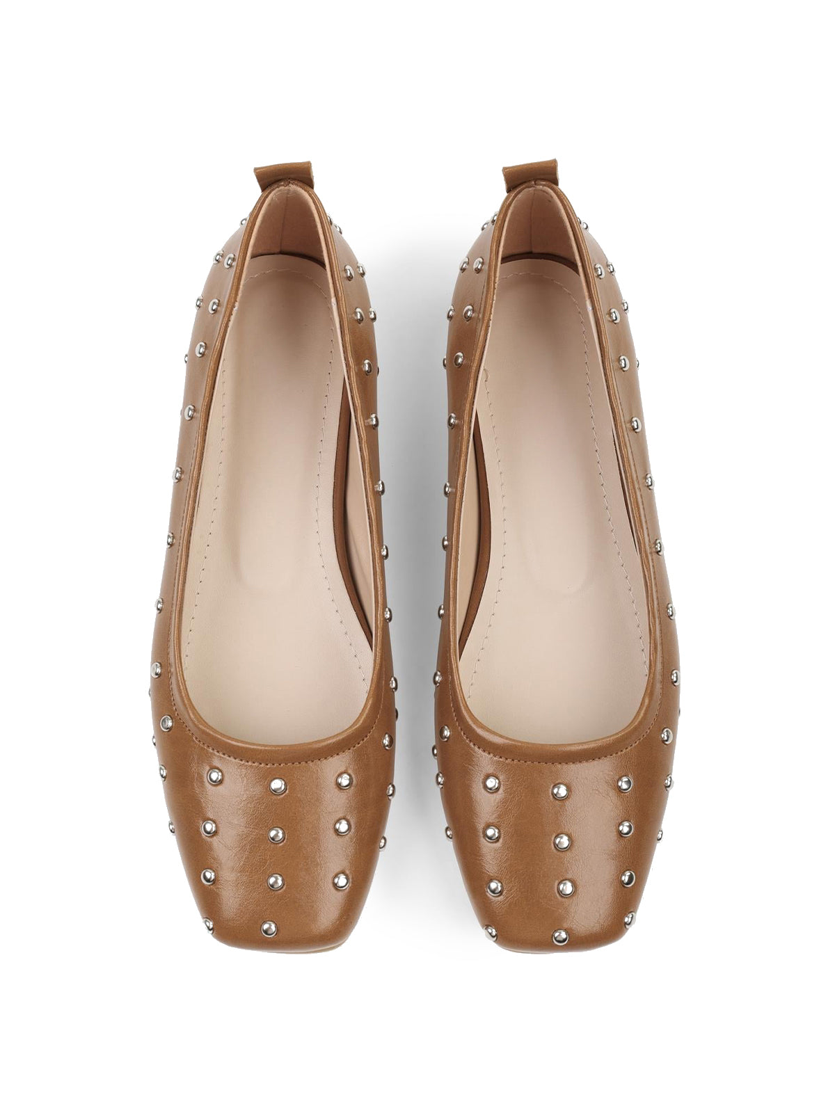 Caramel Square-Toe Tiny Studs Slip-On Flats