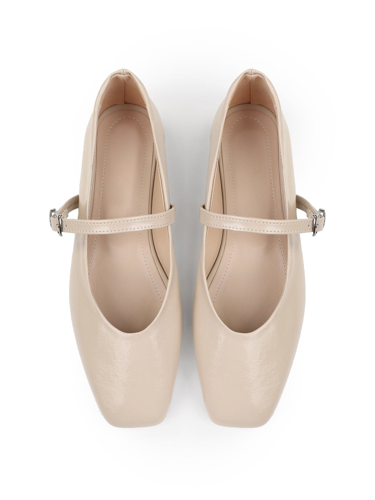 Bone Square-Toe Buckle Bridge Strap Stylish Ballet Flats