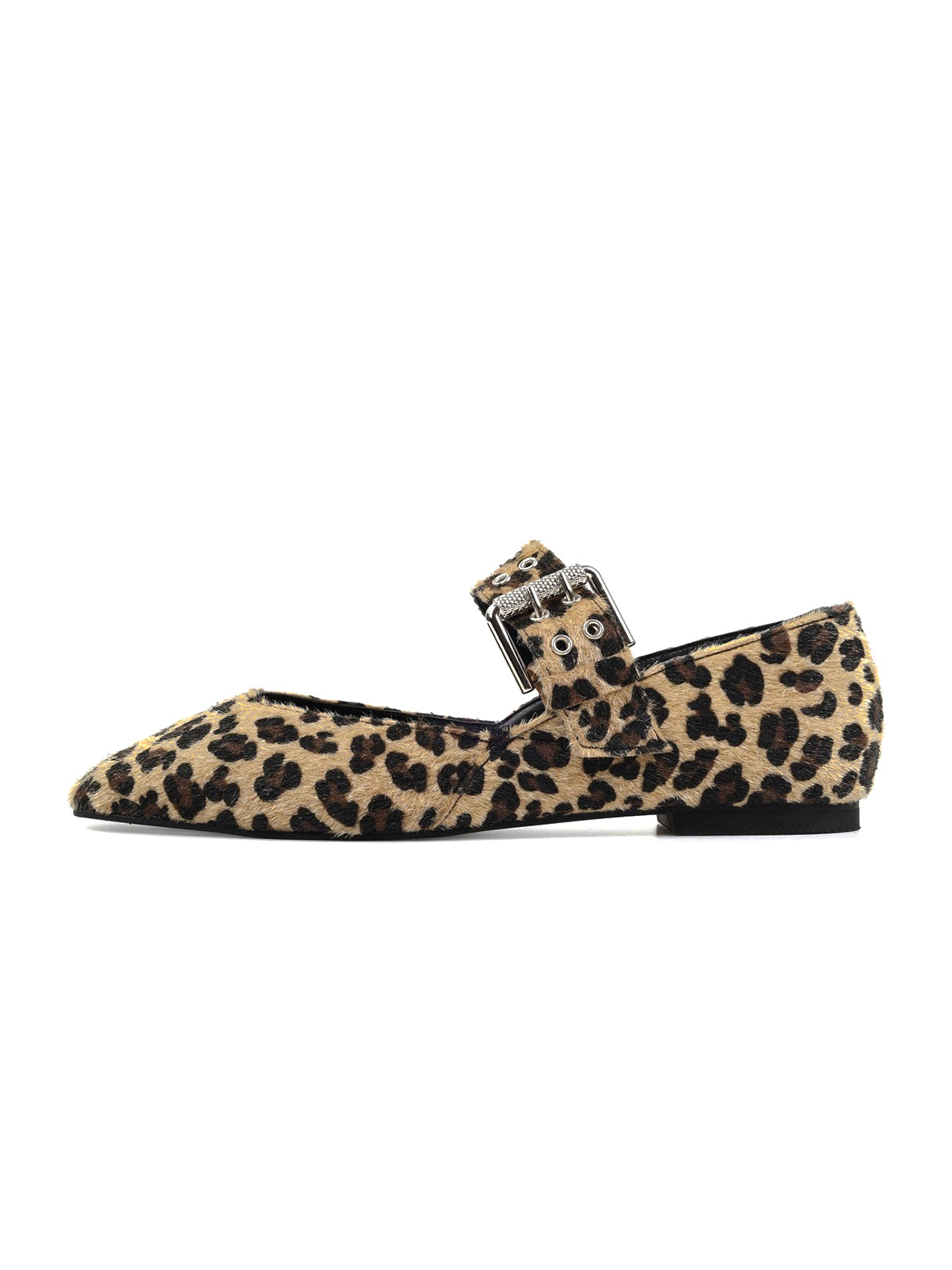 Leopard Print Square-Toe Buckle Bridge Strap With Eyelets Ballet Flats