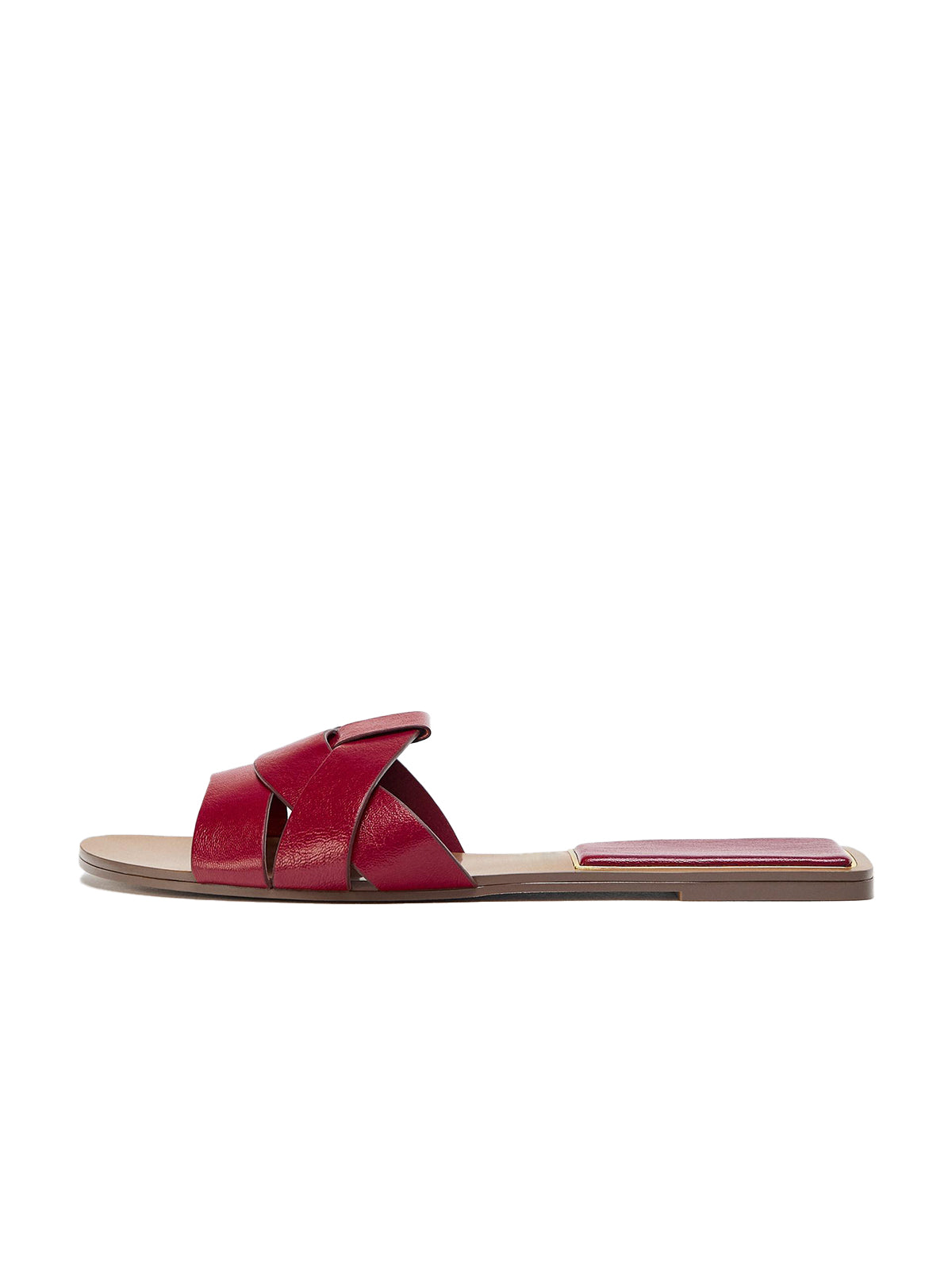 Front Crossover Strap Round-Toe Flat Sandals - Red