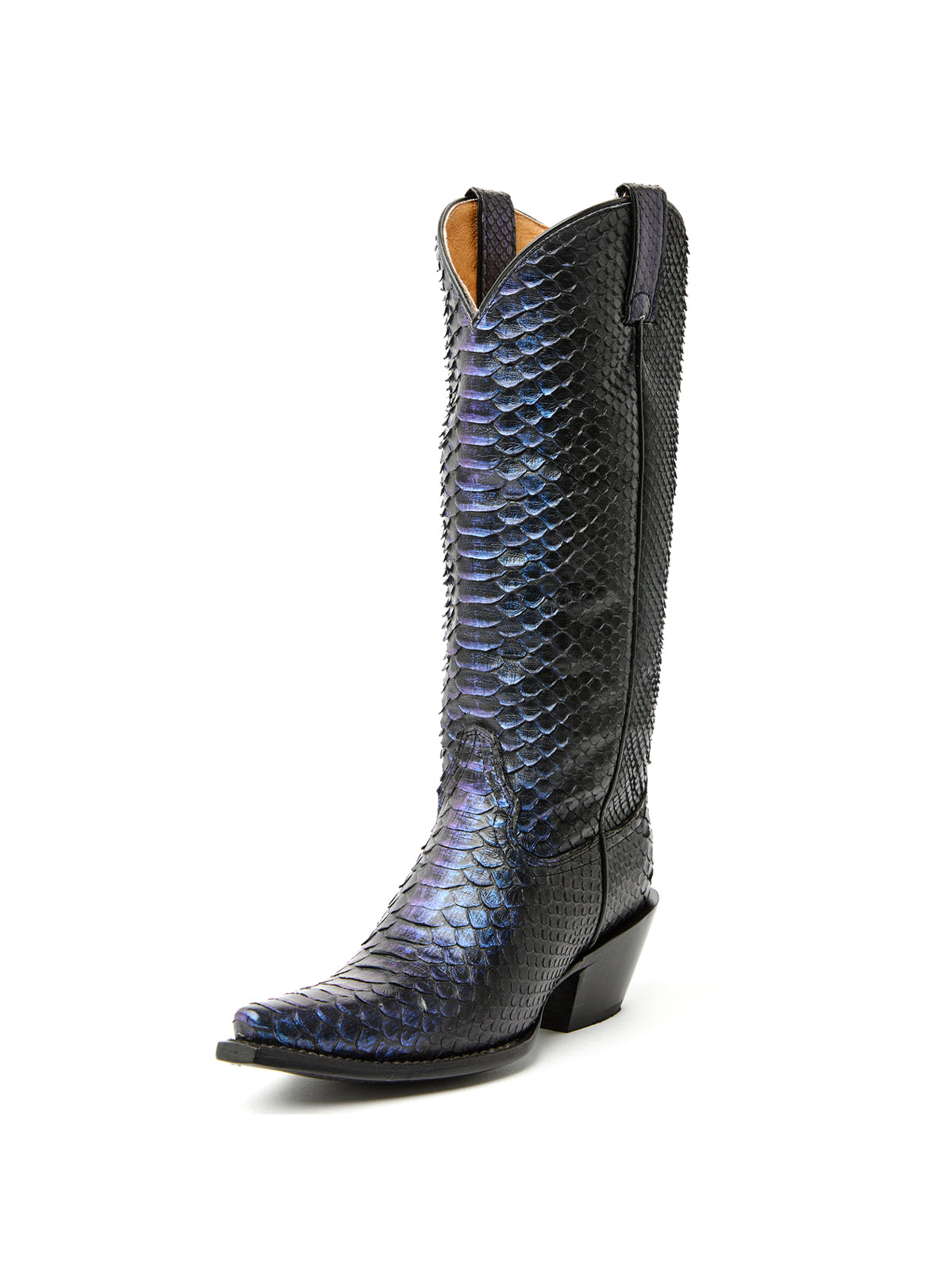 Blue Snakeskin Print Snip-Toe Sleek Wide Calf Knee High Cowgirl Boots