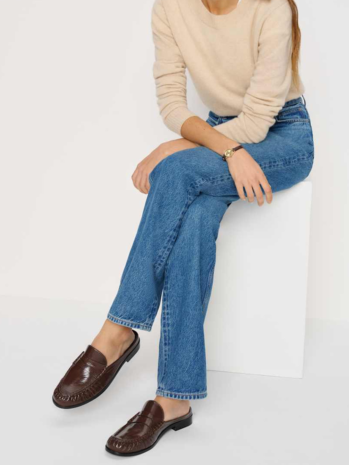 Crinkle Coffee Round-Toe Chic Slip-On Mules Flats