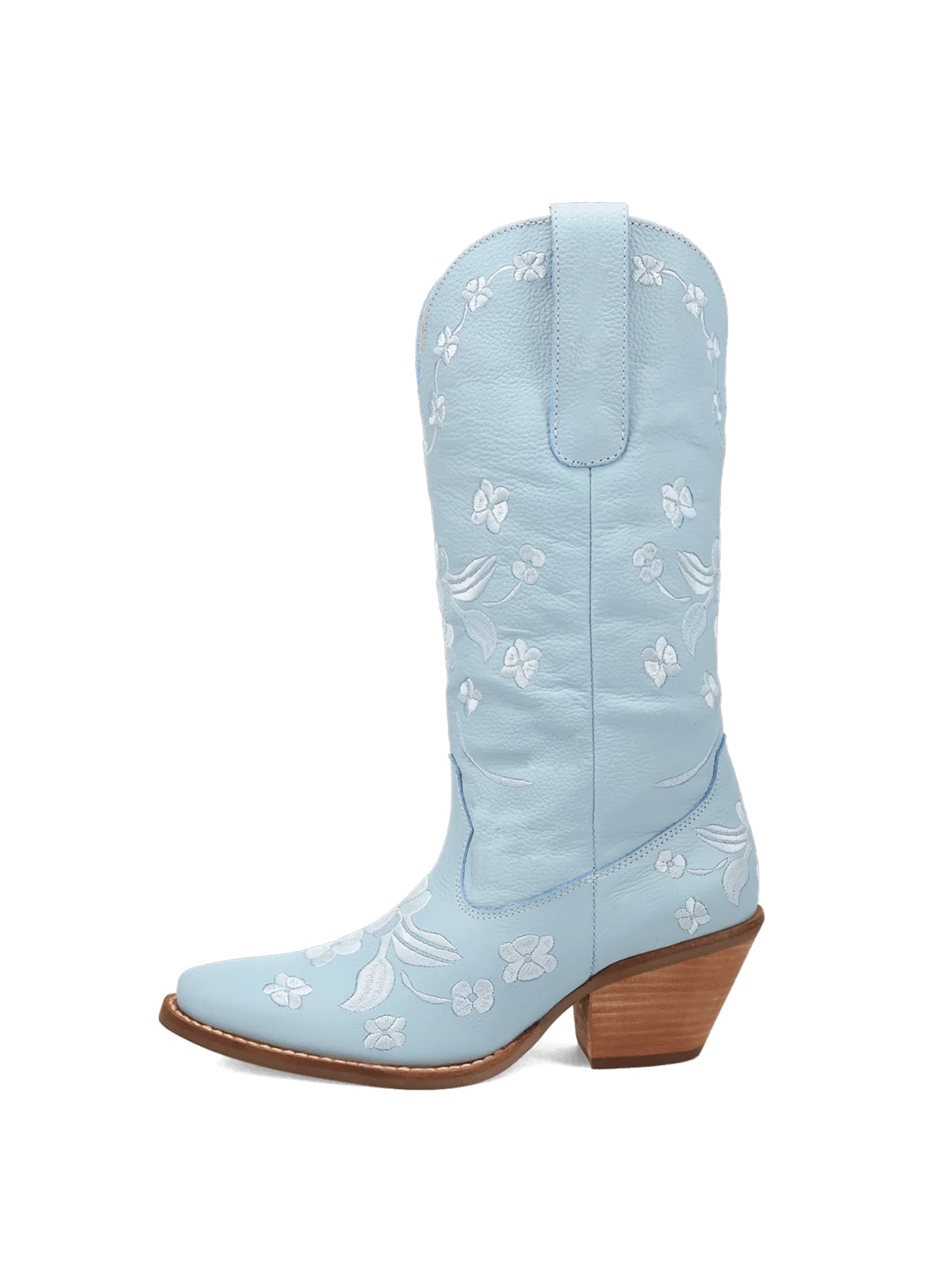 Flowers Embroidery Snip-Toe Mid Calf Cowgirl Boots - Blue