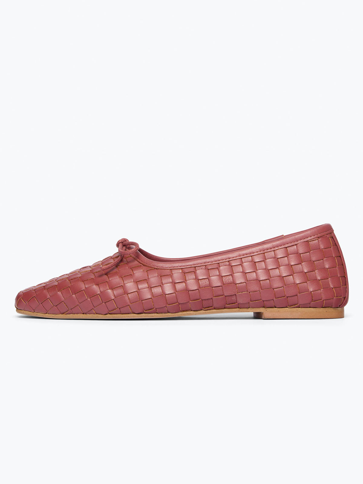 Brick Red Woven Vegan Leather Square-Toe Front Bow Slip-On Ballet Flats