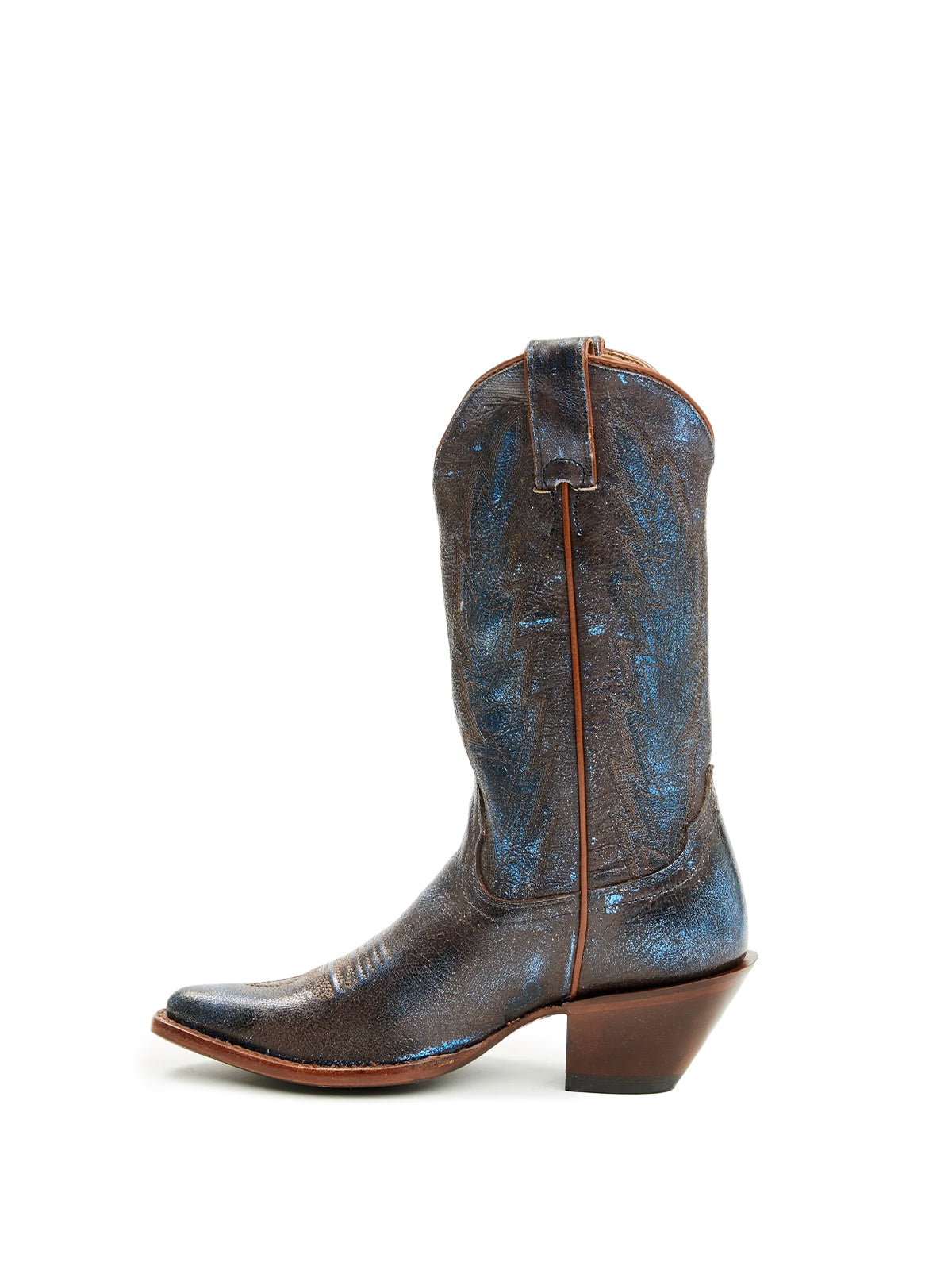 Metallic Brown Almond-Toe Classic Embroidery Mid Calf Cowgirl Boots