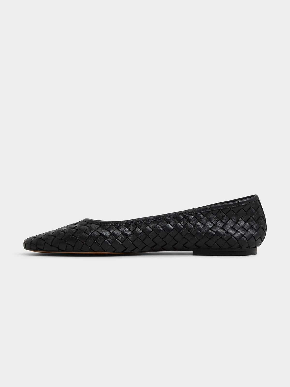 Black Woven Vegan Leather Square-Toe Simple And Classic Ballet Flats