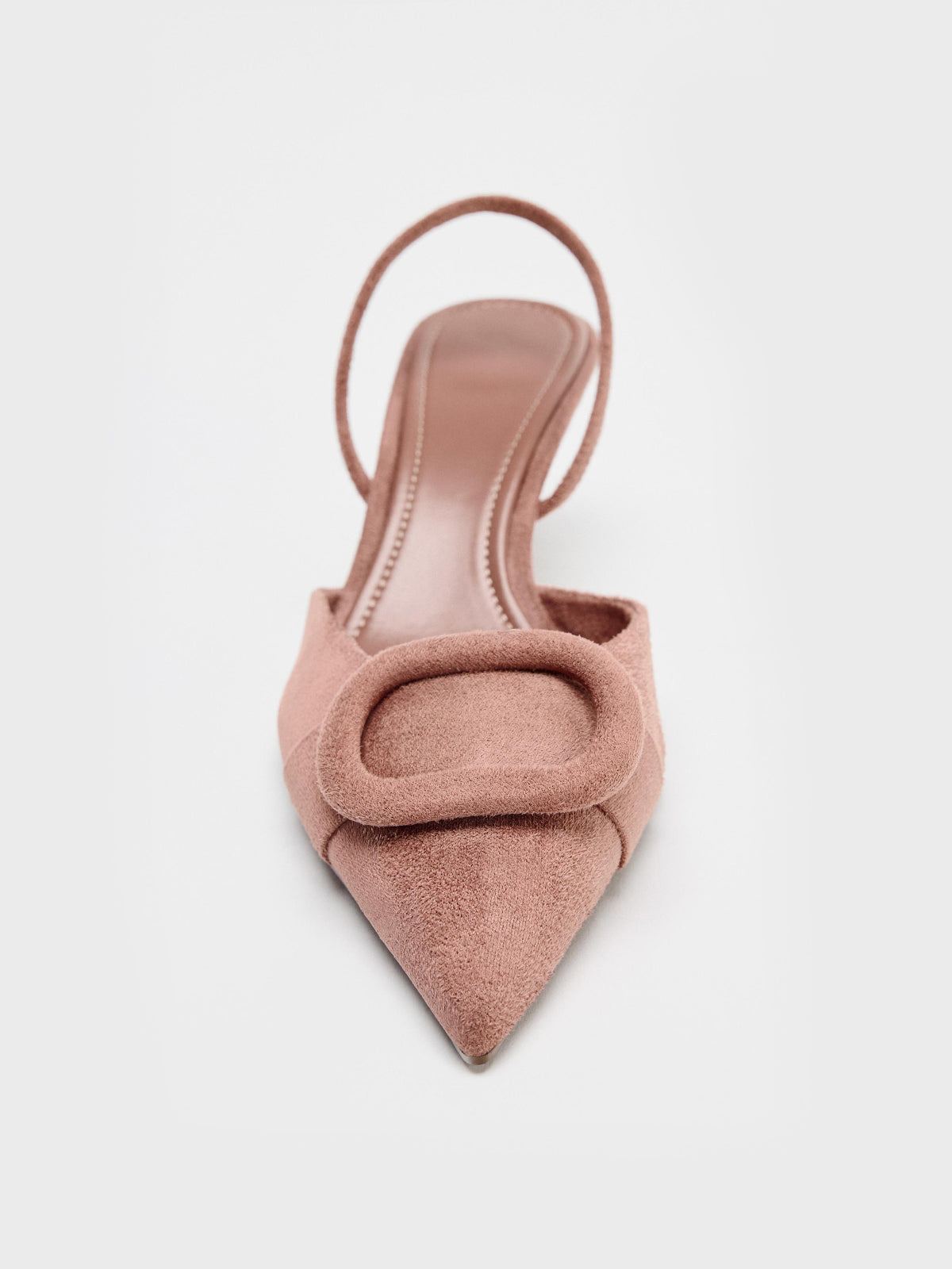 Pink Faux Suede Pointed-Toe Front Applique Slingback Kitten Heels