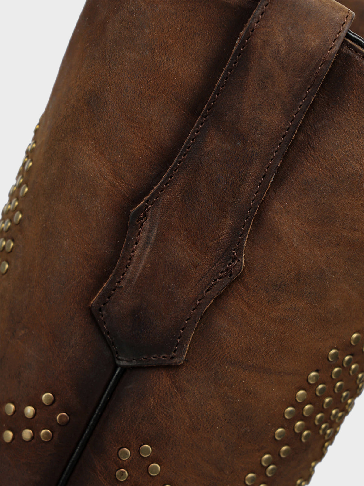 Brown Snip-Toe Skull Design With Studs Mid Calf Cowgirl Boots