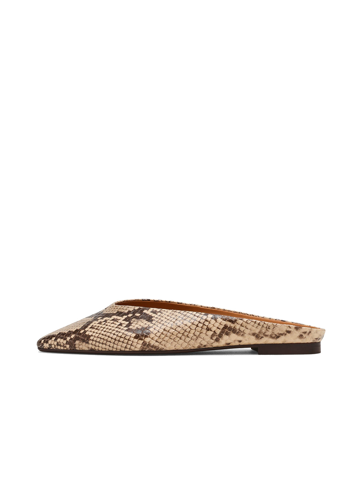 Snakeskin Print Almond-Toe Slip-On Simple Backless Flats