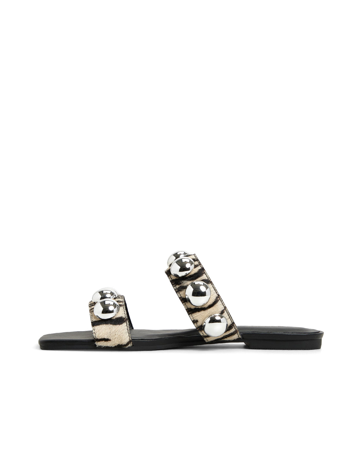 Zebra Square-Toe Double Straps With Studs Flats