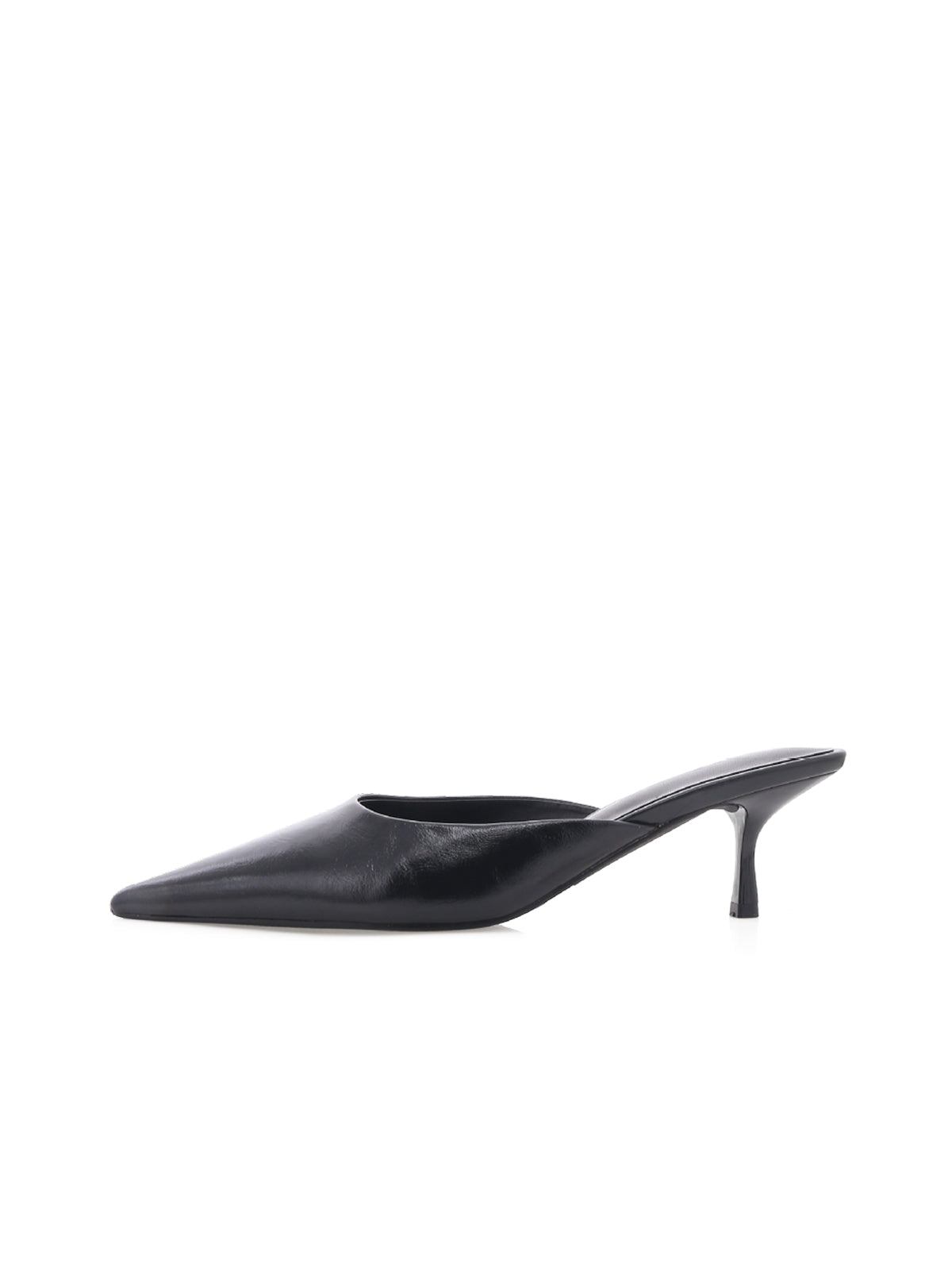 Black Pointed-Toe Simple Slip-On Kitten Heels