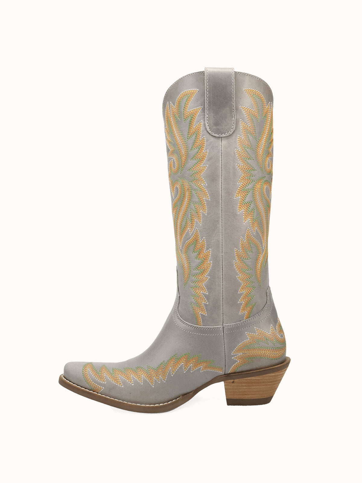 Bone Snip-Toe Chic Flame Embroidery Sleek Mid Calf Cowgirl Boots