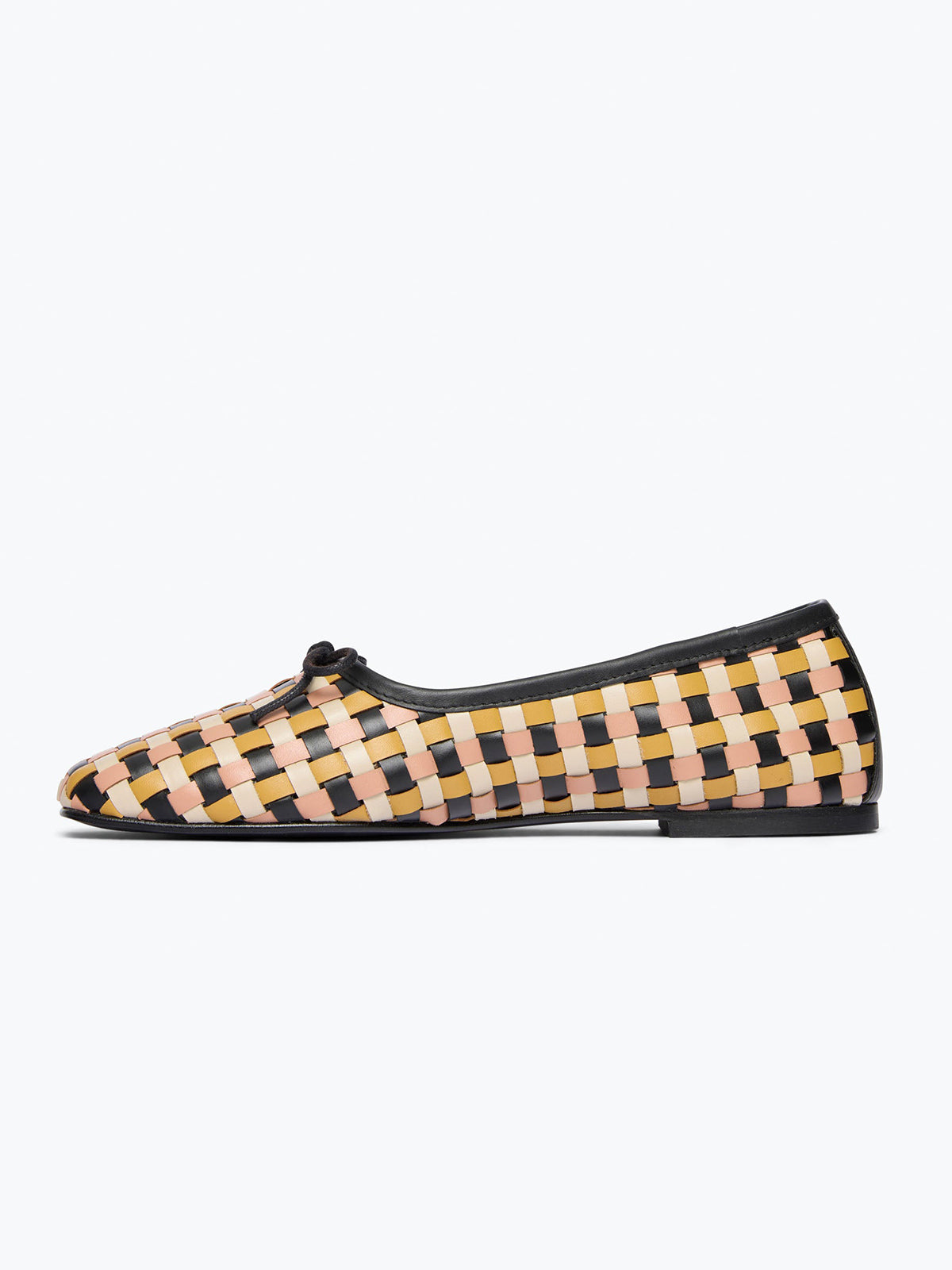 Woven Vegan Leather Square-Toe Front Bow Slip-On Ballet Flats - Plaid