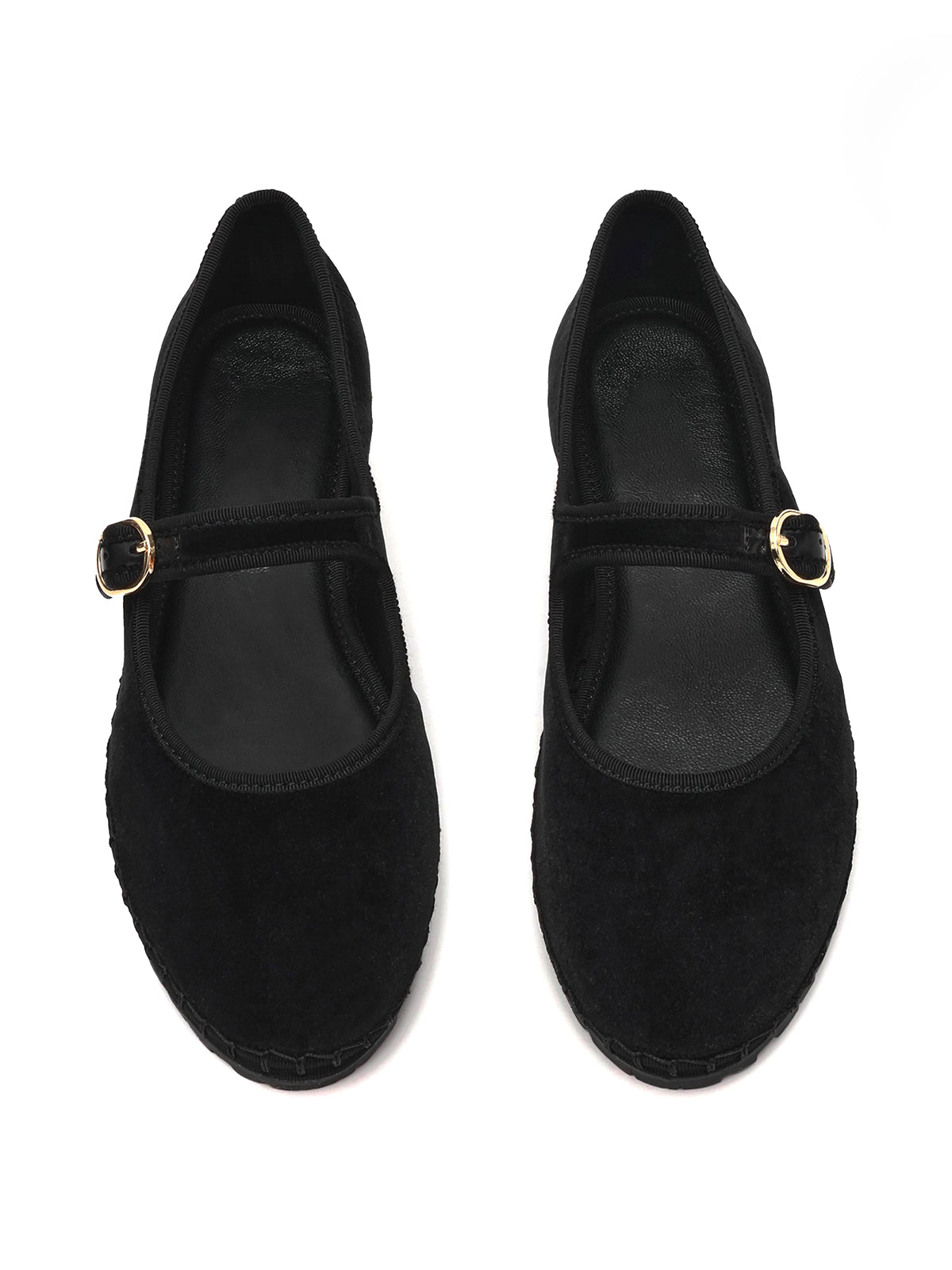 Brown Velvet Round-Toe Buckle Mary Jane Chic Flats