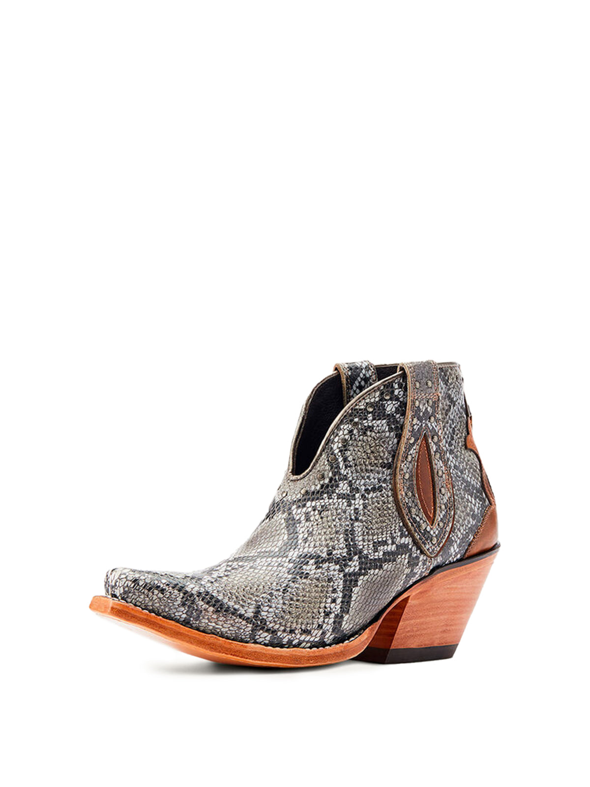 Natural Snake Snip-Toe Studded Cowgirl Short Ankle Western Boots