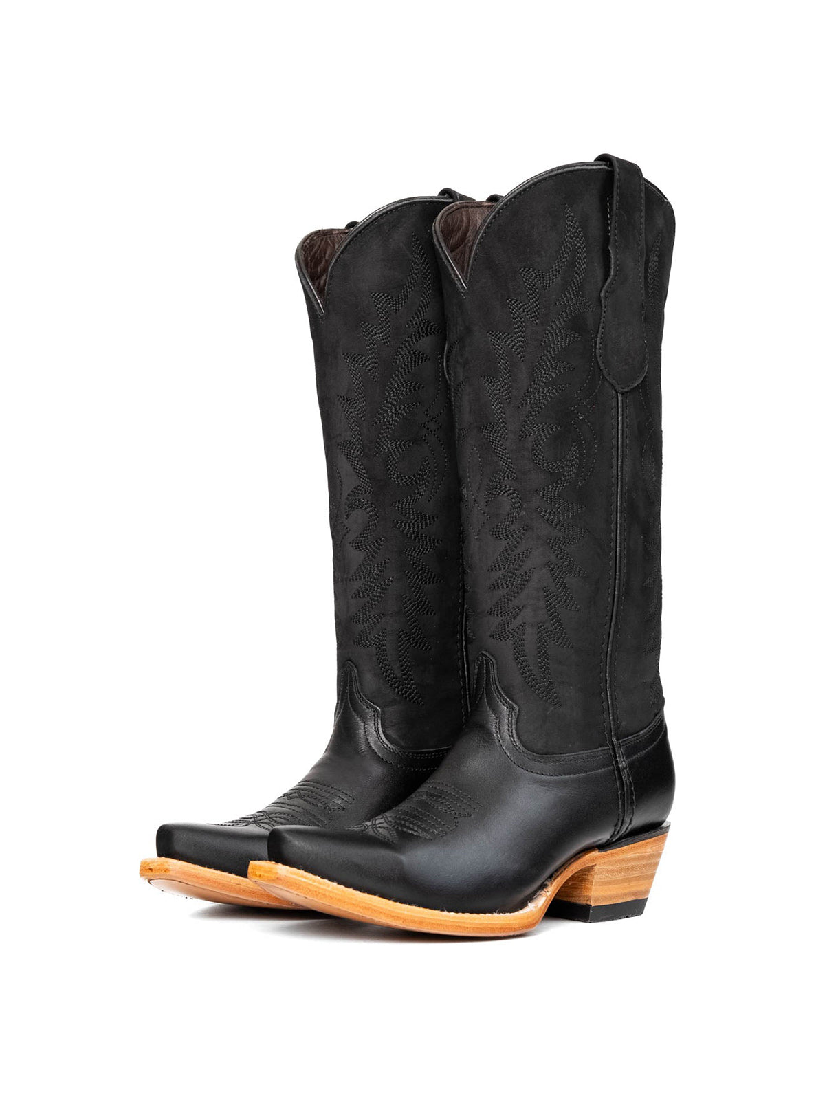 Black Western Snip-Toe Wide Calf Knee High Cowgirl Boots
