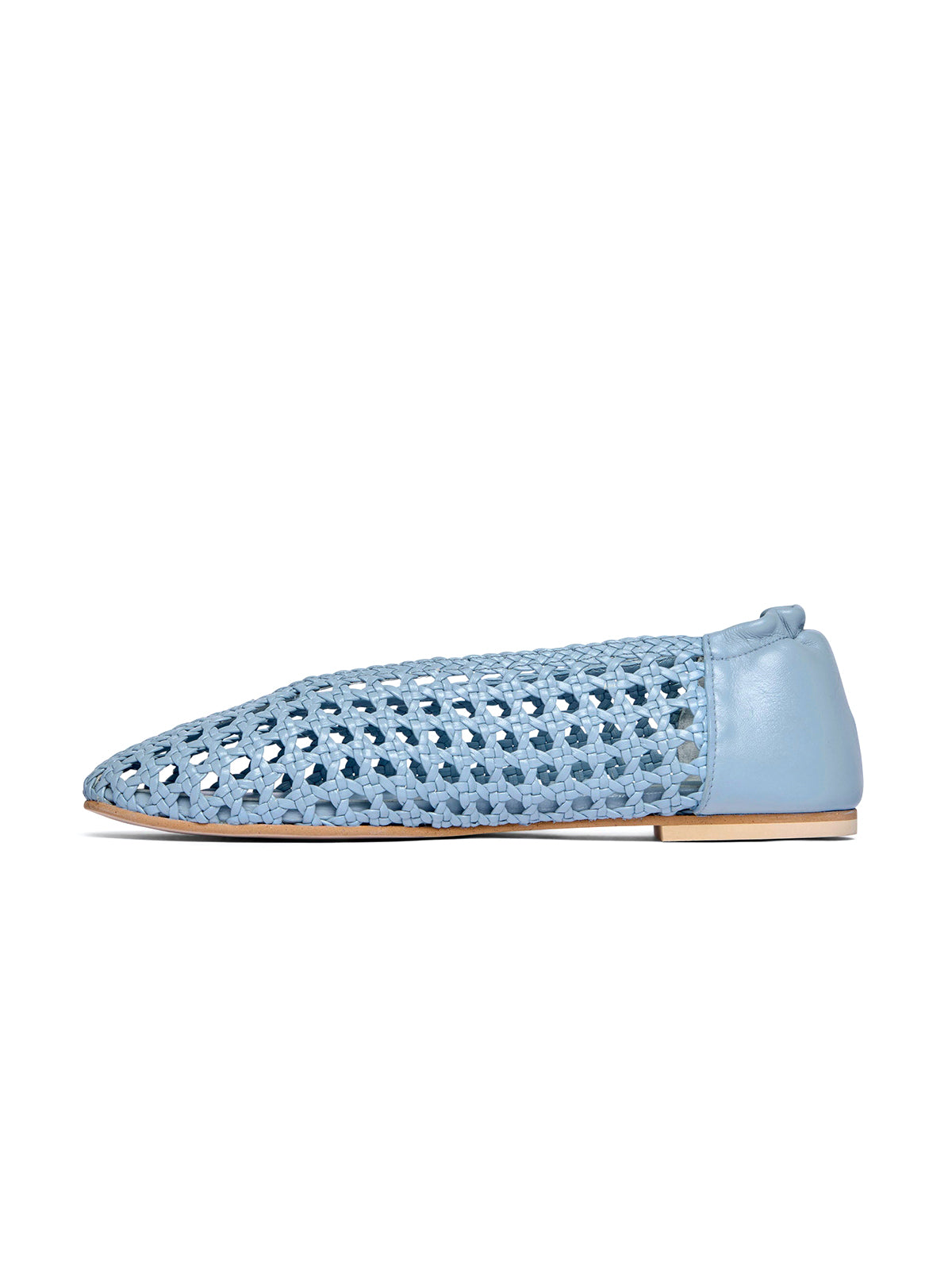 Blue Woven Vegan Leather Chic Round-Toe Slip-On Ballet Flats