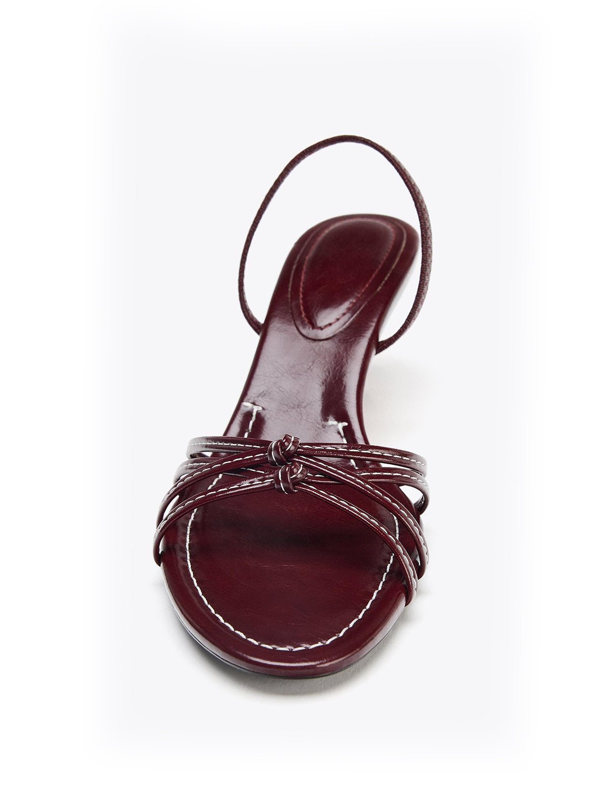 Burgundy Round-Toe Front Crossed Straps Slingback Kitten Heels