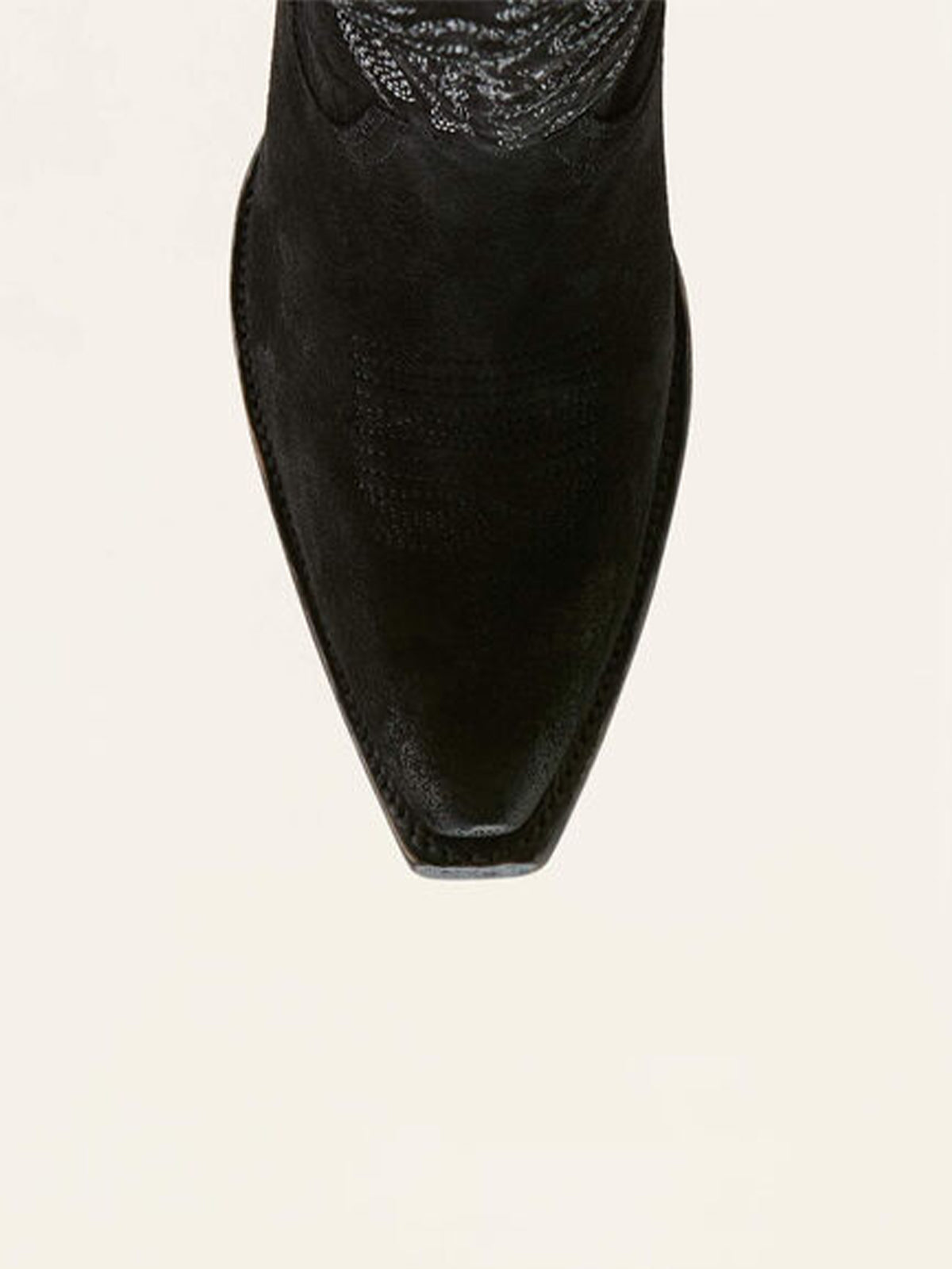 Embroidery Half-Zip Tall Knee High Faux Suede Snip-Toe Cowgirl Boots - Black