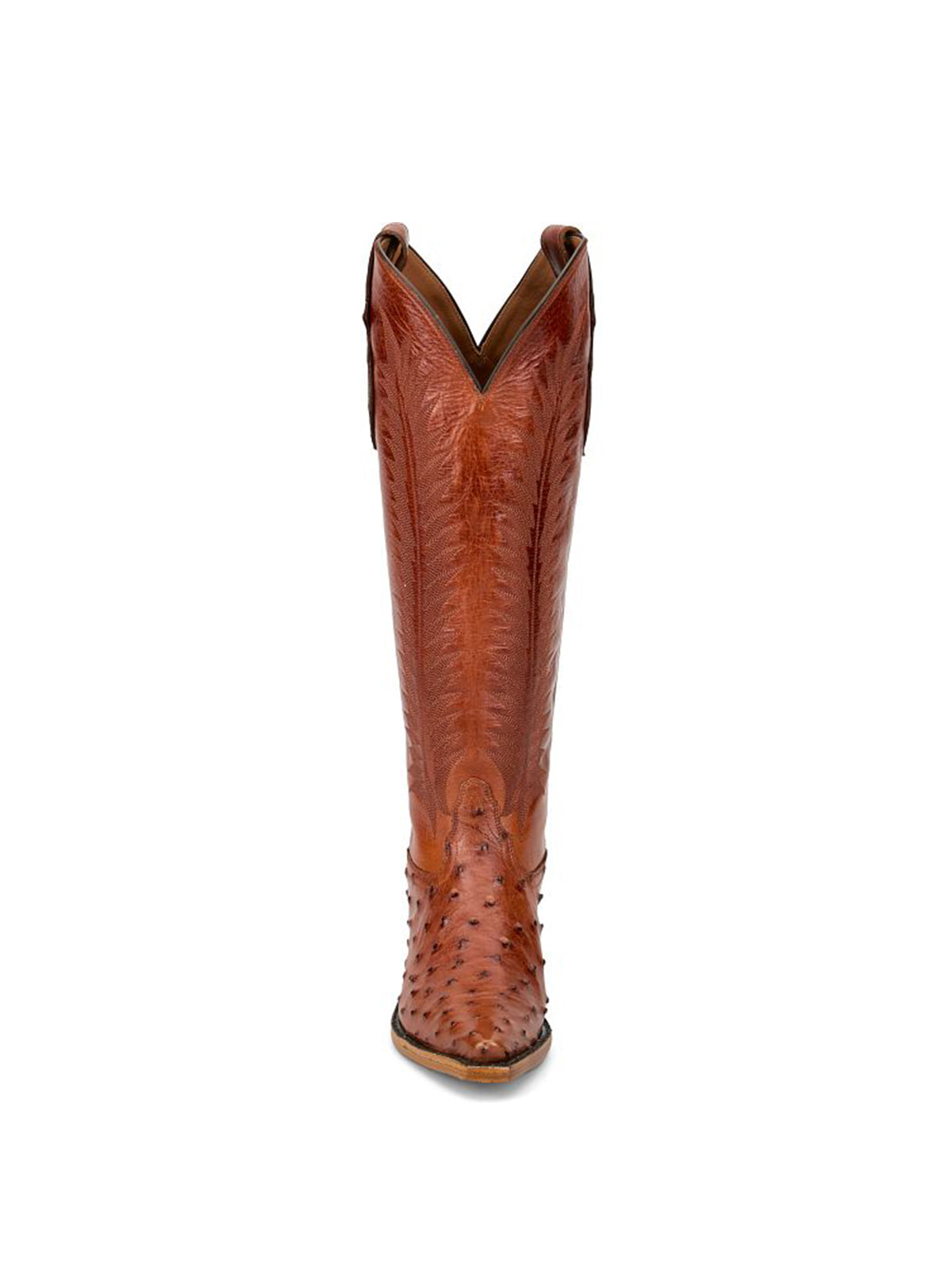 Cognac Ostrich Print Snip-Toe Western Stitch Knee High Cowgirl Boots