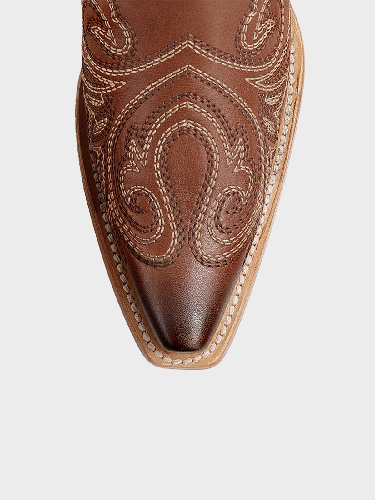 Dark Tan Snip-Toe Chic Western Embroidery Knee High Cowgirl Boots